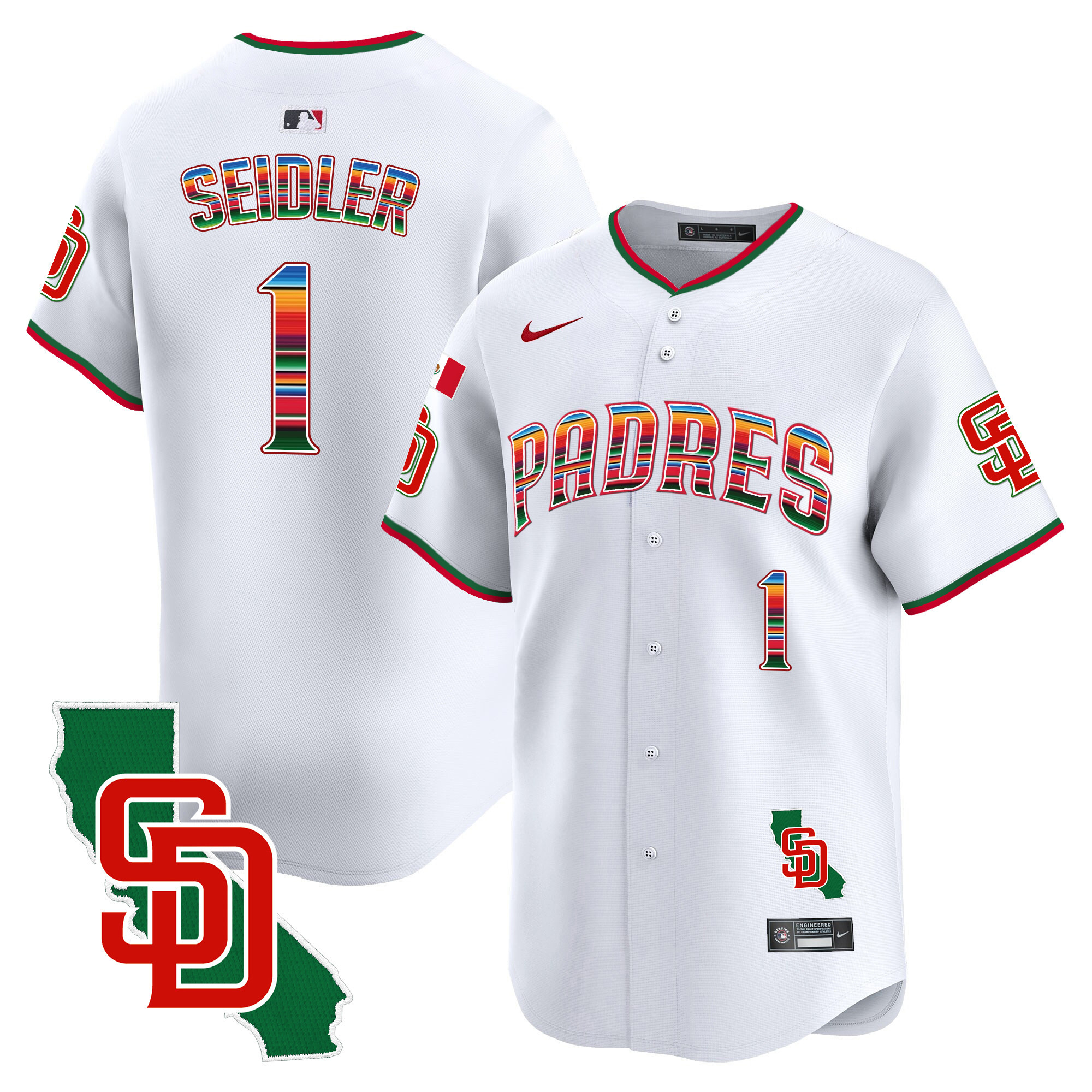Peter Seidler Men's San Diego Padres Mexico California Patch Vapor Premier Limited V3 White Jersey - All Stitched