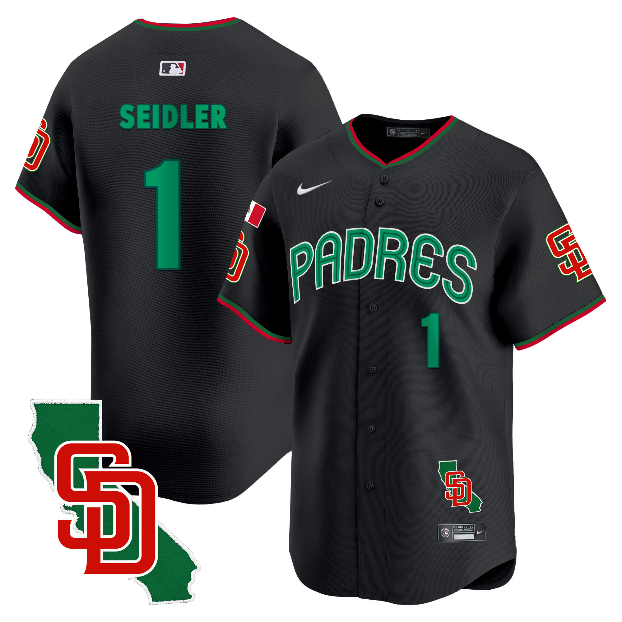 Peter Seidler Men's San Diego Padres Mexico California Patch Vapor Premier Limited V4 Black Jersey - All Stitched