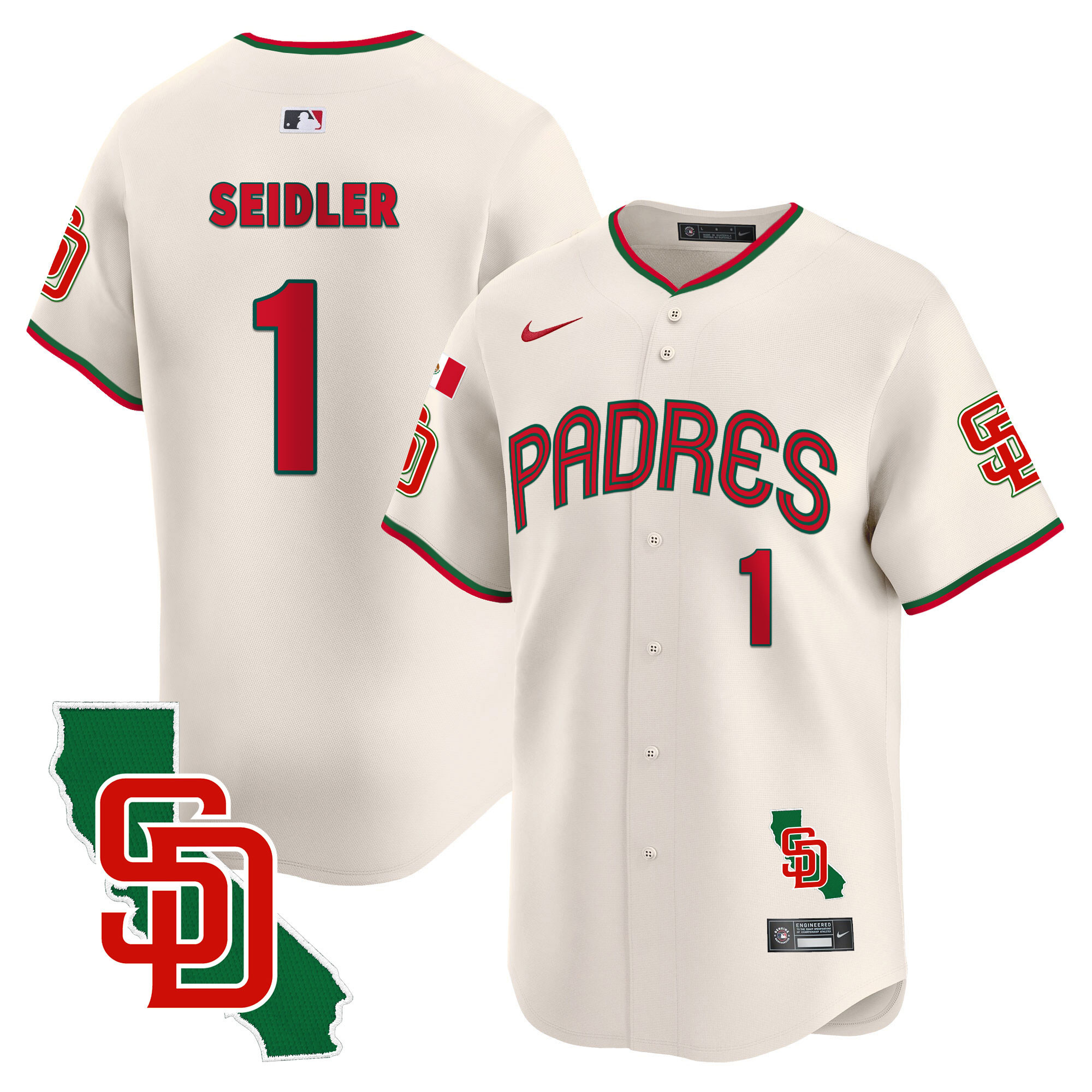 Peter Seidler Men's San Diego Padres Mexico California Patch Vapor Premier Limited V4 Cream Jersey - All Stitched
