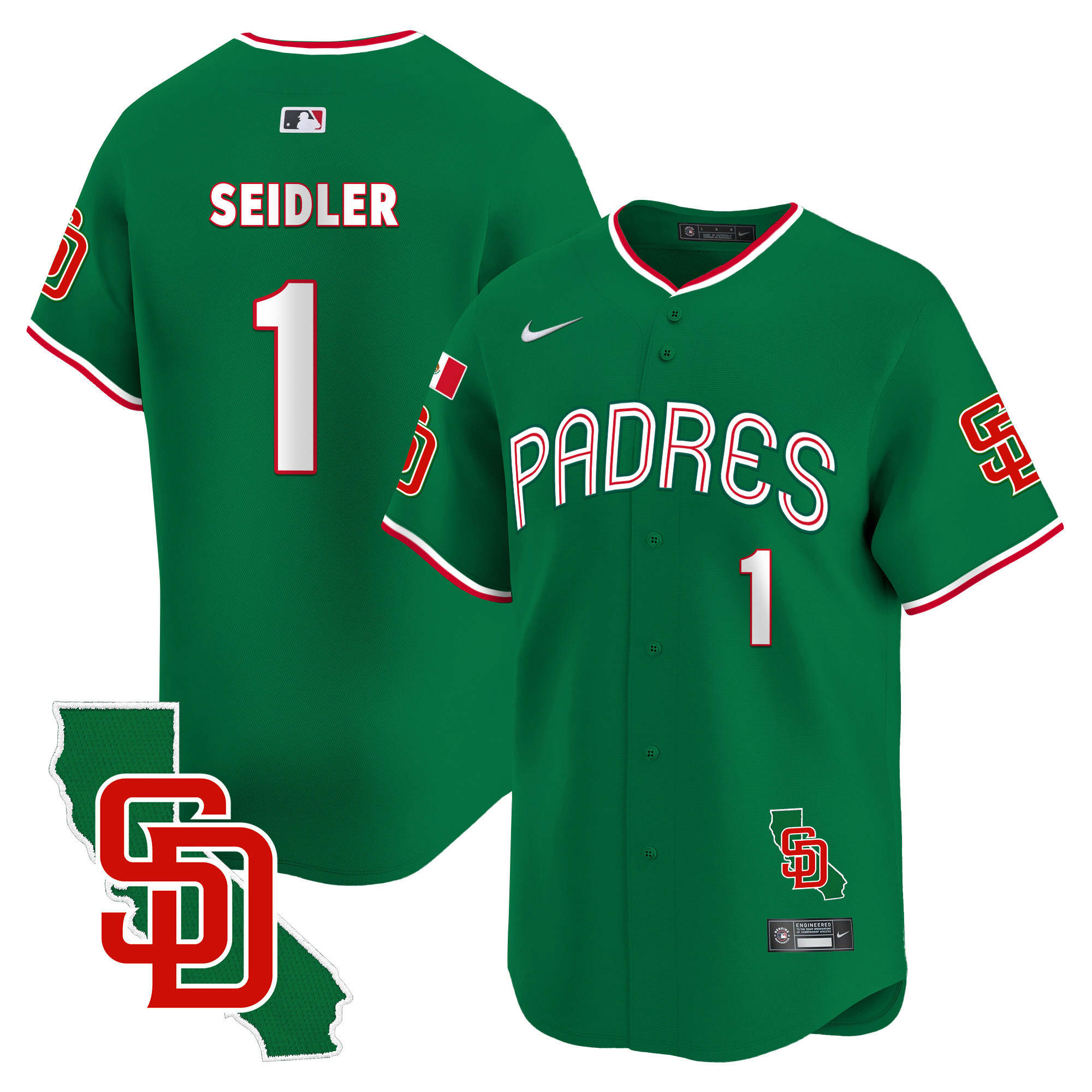 Peter Seidler Men's San Diego Padres Mexico California Patch Vapor Premier Limited V4 Green Jersey - All Stitched