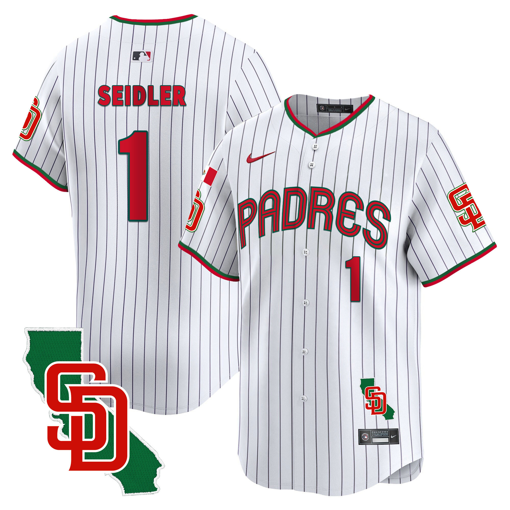 Peter Seidler Men's San Diego Padres Mexico California Patch Vapor Premier Limited V4 Pinstripe Jersey - All Stitched