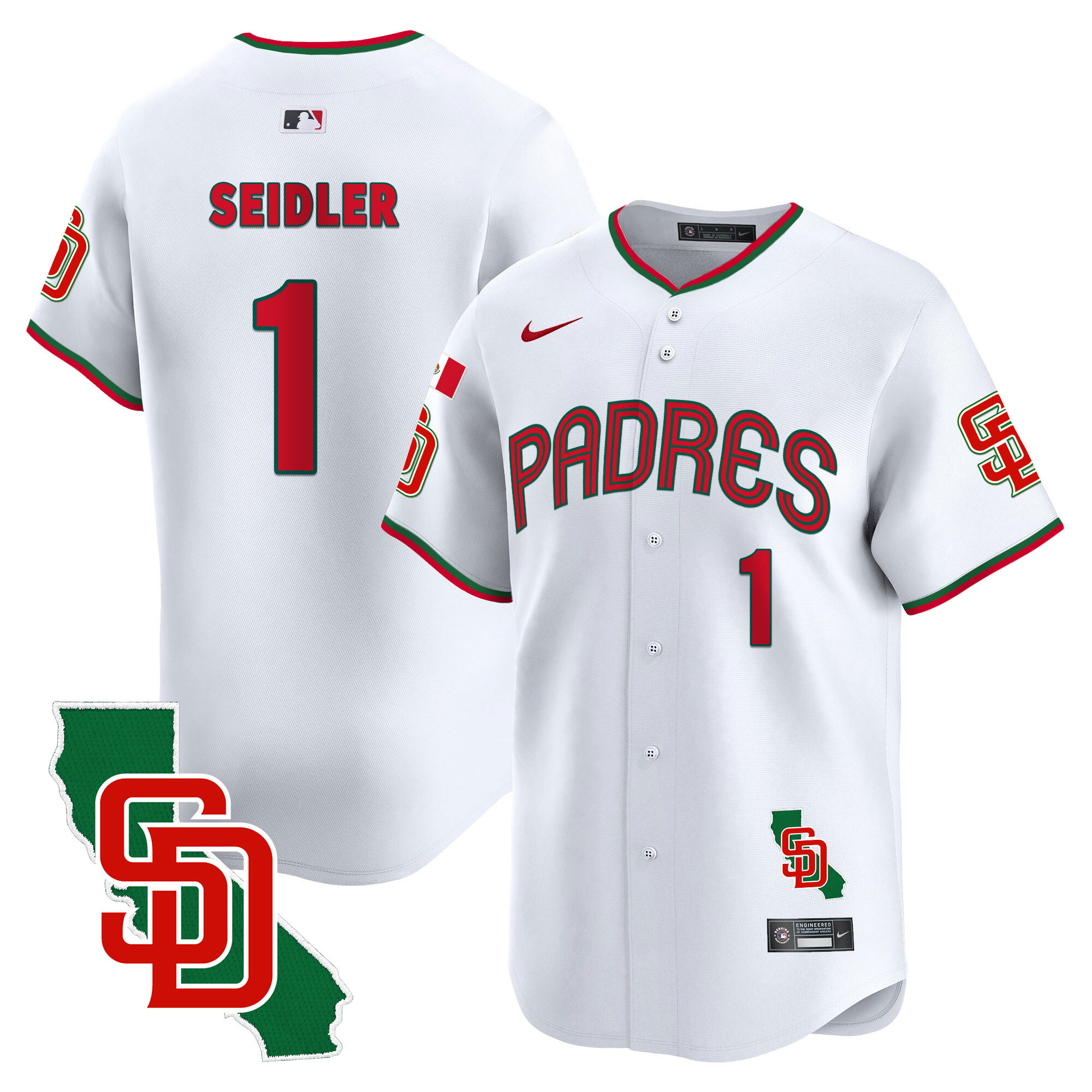 Peter Seidler Men's San Diego Padres Mexico California Patch Vapor Premier Limited V4 White Jersey - All Stitched