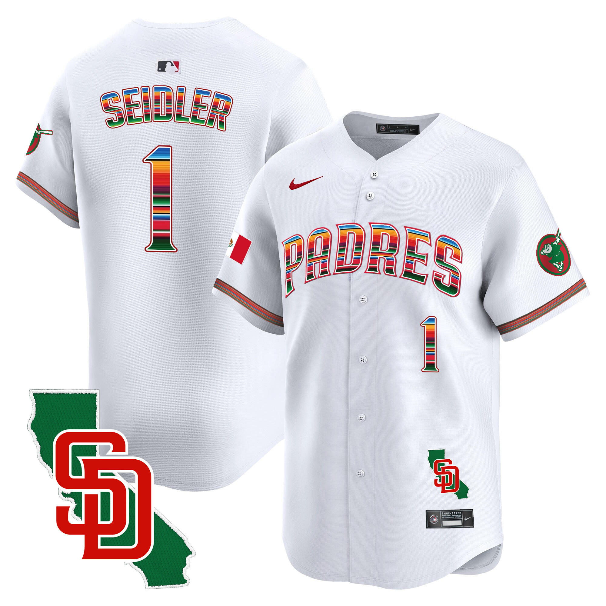 Peter Seidler Men's San Diego Padres Mexico California Patch Vapor Premier Limited White Jersey - All Stitched