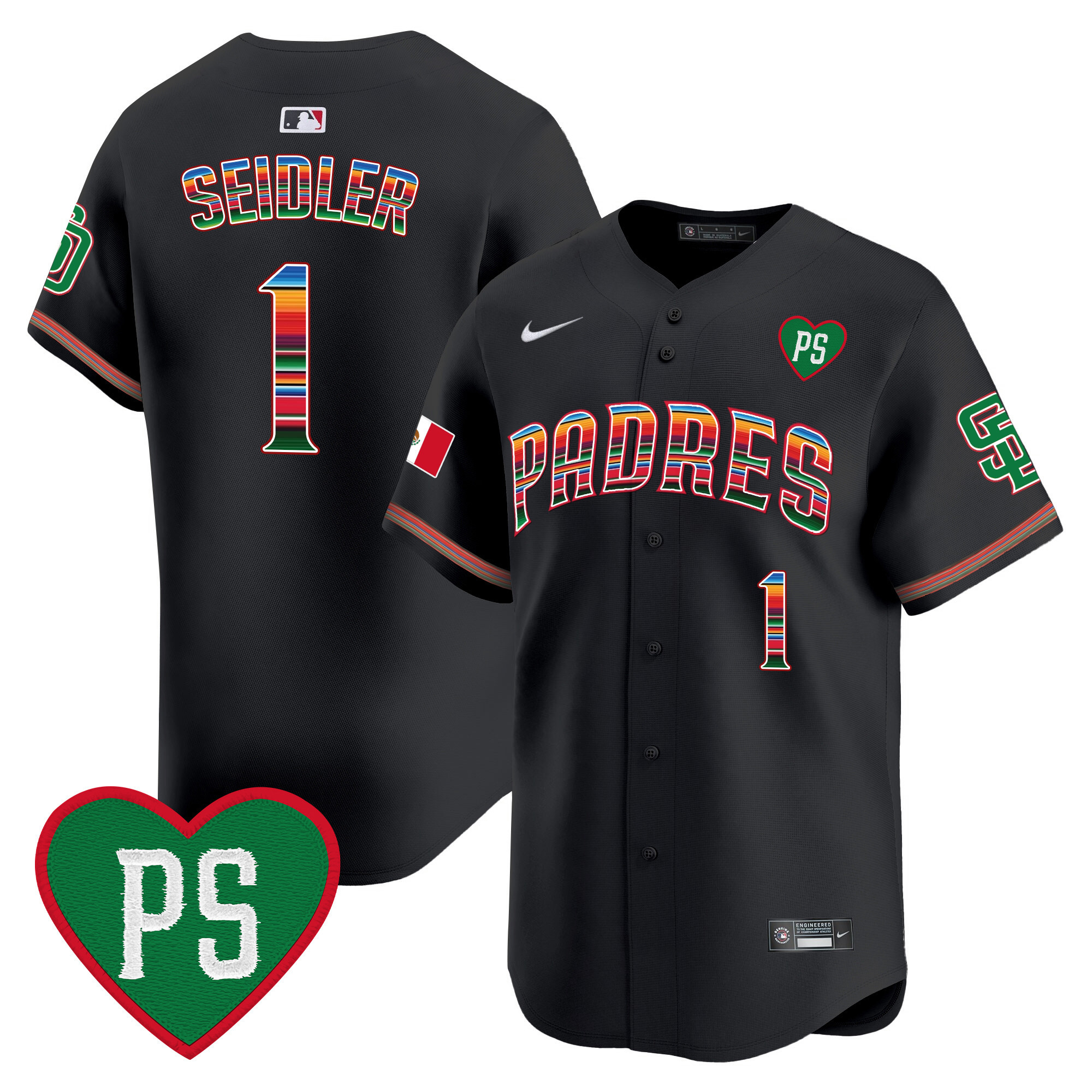 Peter Seidler Men's San Diego Padres Mexico "For Peter" Patch Vapor Premier Limited Black Jersey - All Stitched