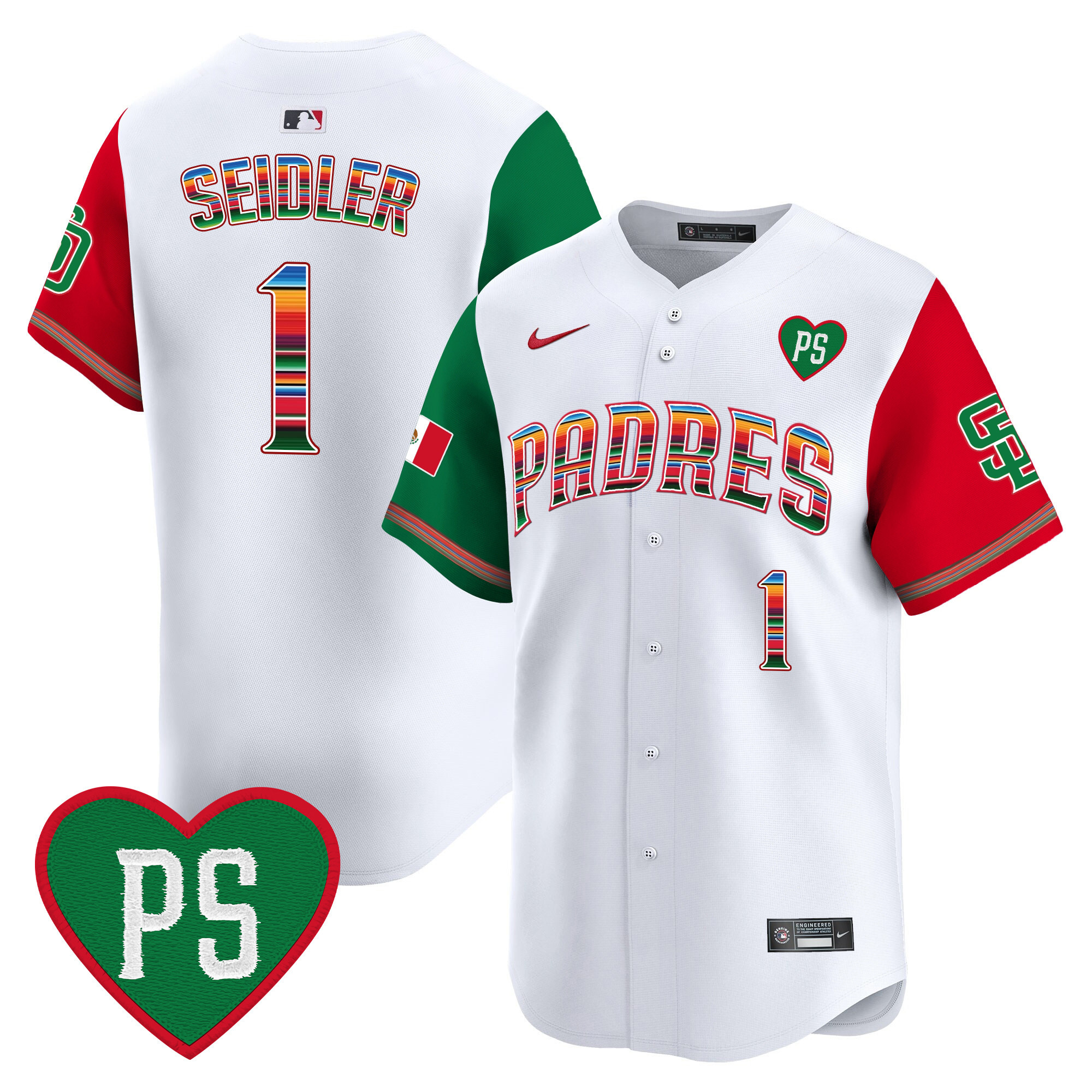 Peter Seidler Men's San Diego Padres Mexico "For Peter" Patch Vapor Premier Limited Color Sleeves Jersey - All Stitched