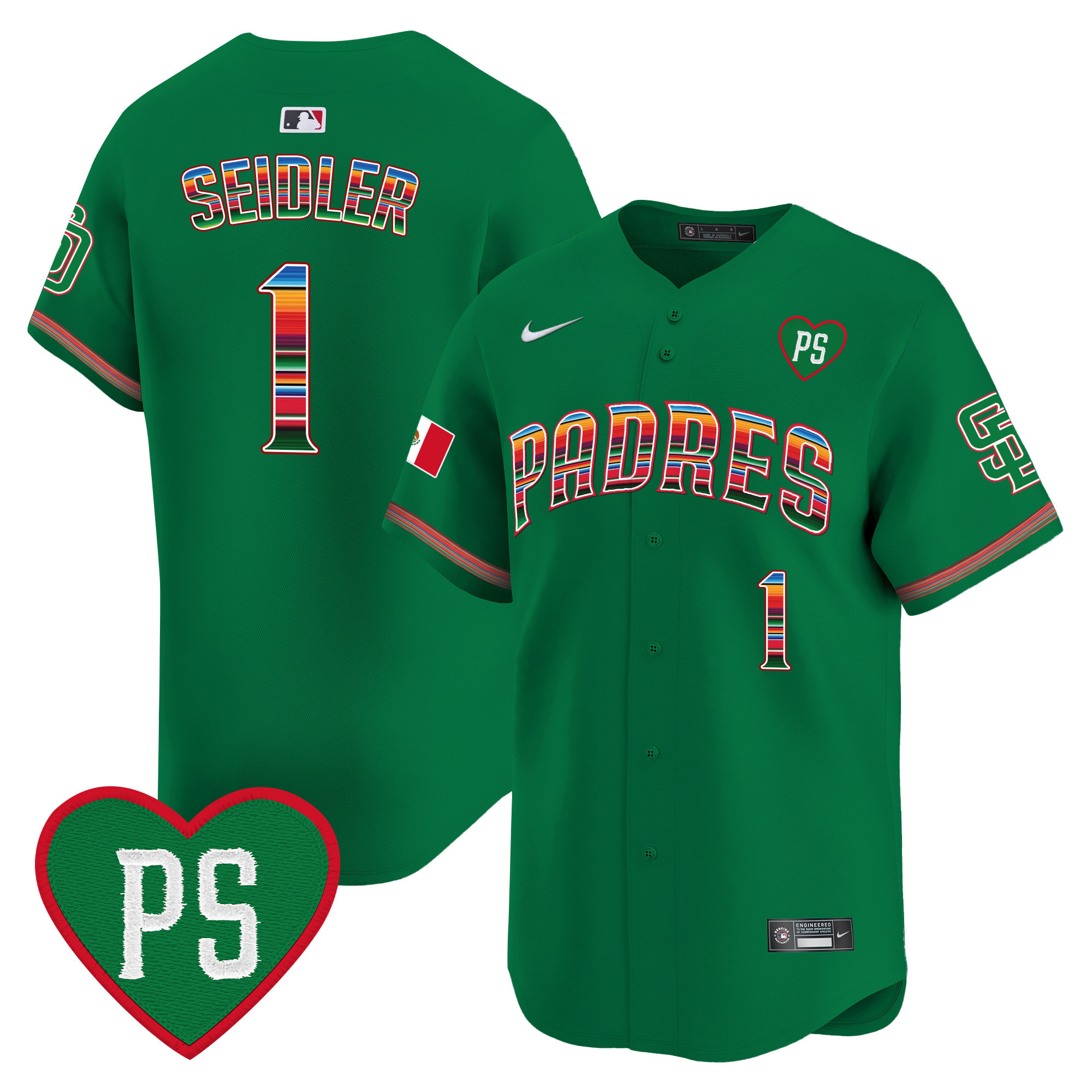 Peter Seidler Men's San Diego Padres Mexico "For Peter" Patch Vapor Premier Limited Green Jersey - All Stitched