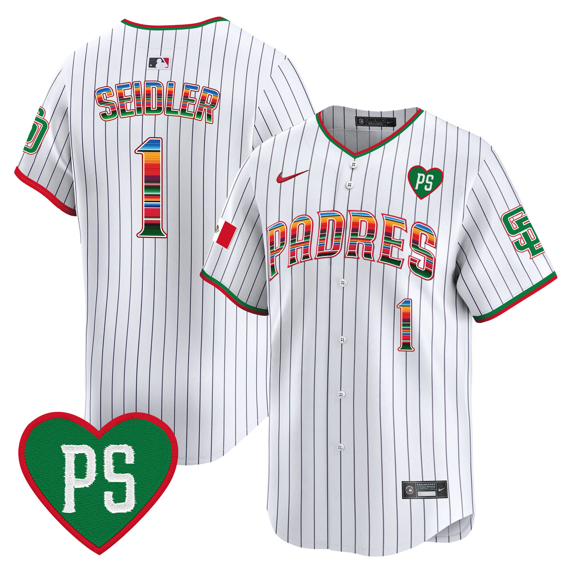 Peter Seidler Men's San Diego Padres Mexico "For Peter" Patch Vapor Premier Limited Pinstripe Jersey - All Stitched