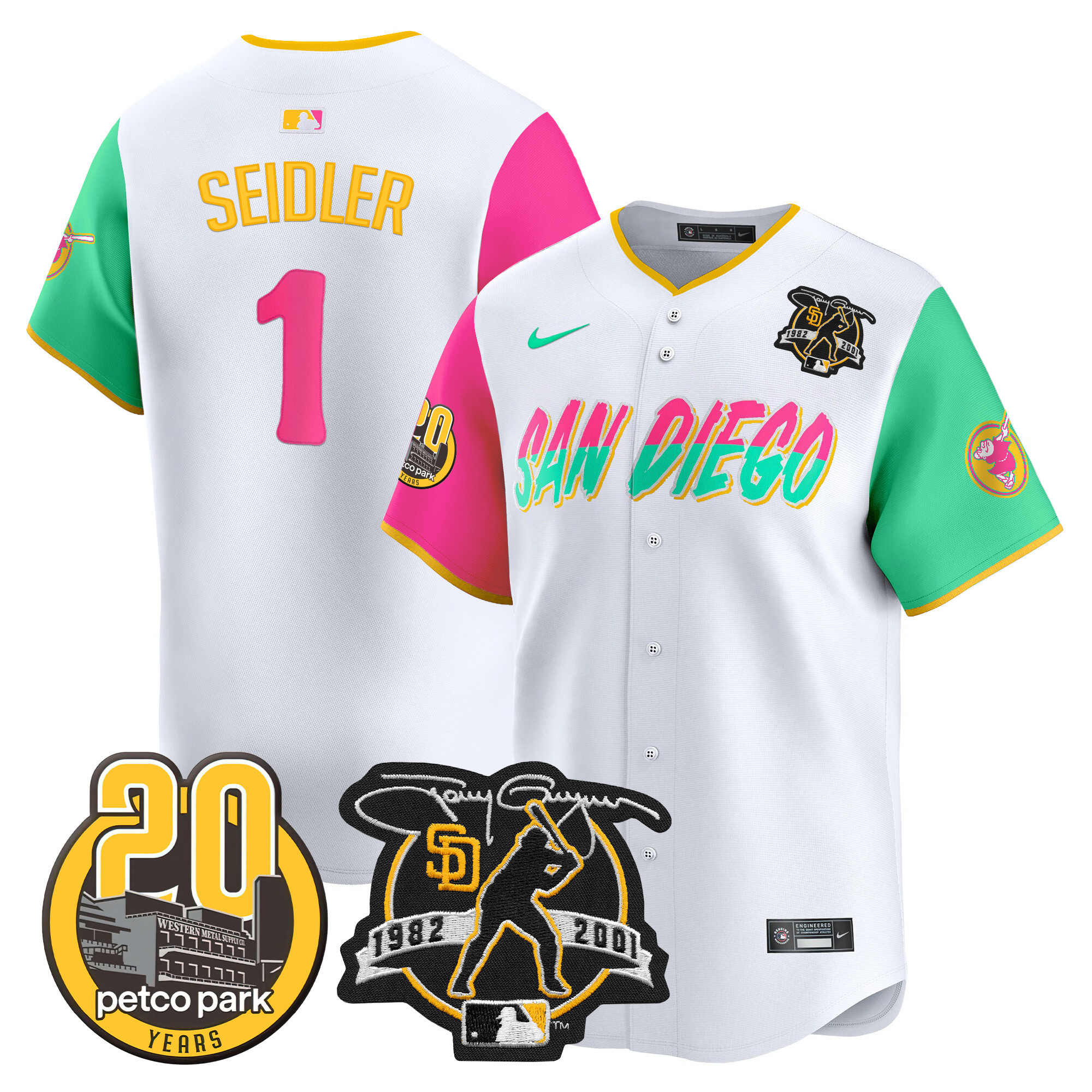 Peter Seidler Men's San Diego Padres Tony Gwynn & Petco Park 20th Patch Vapor Premier Limited City Connect Jersey - All Stitched