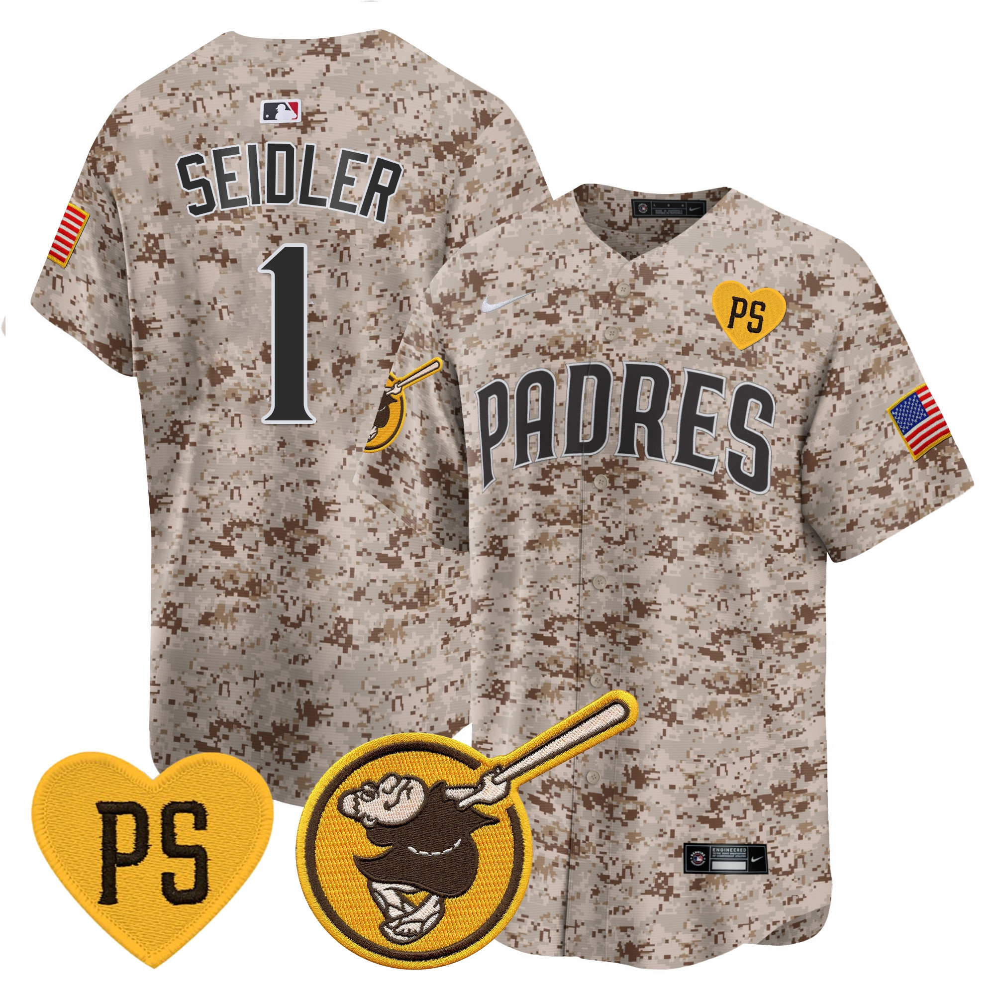 Peter Seidler Men's San Diego Padres USMC Alternate Vapor Premier Limited Desert Jersey - All Stitched