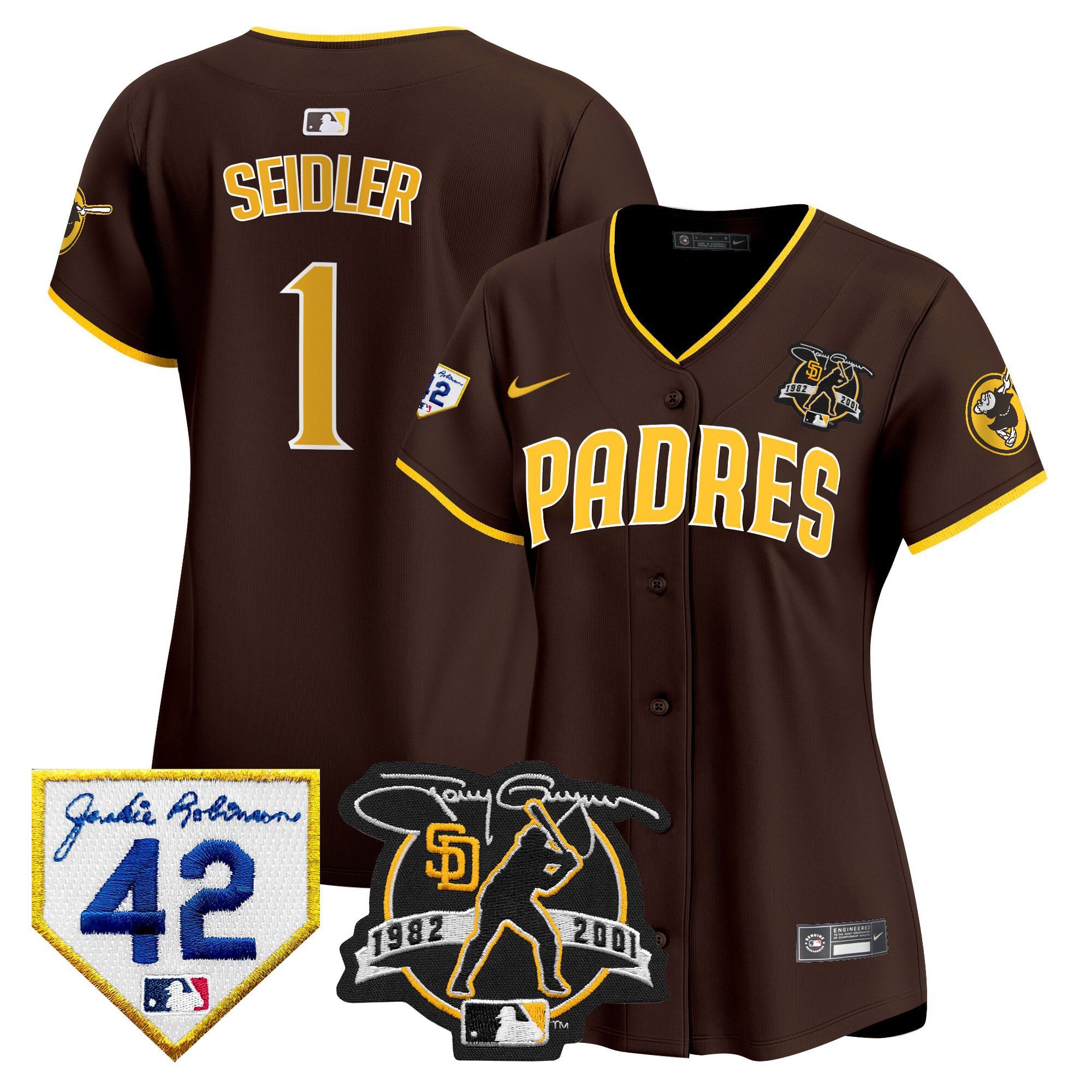 Peter Seidler Women's San Diego Padres 2024 Tony Gwynn & Robinson Patch Vapor Premier Limited Brown Jersey - All Stitched