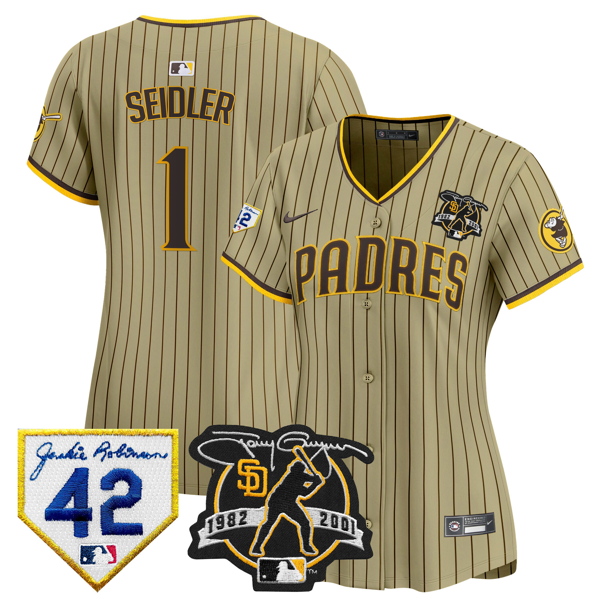 Peter Seidler Women's San Diego Padres 2024 Tony Gwynn & Robinson Patch Vapor Premier Limited Tan Jersey - All Stitched
