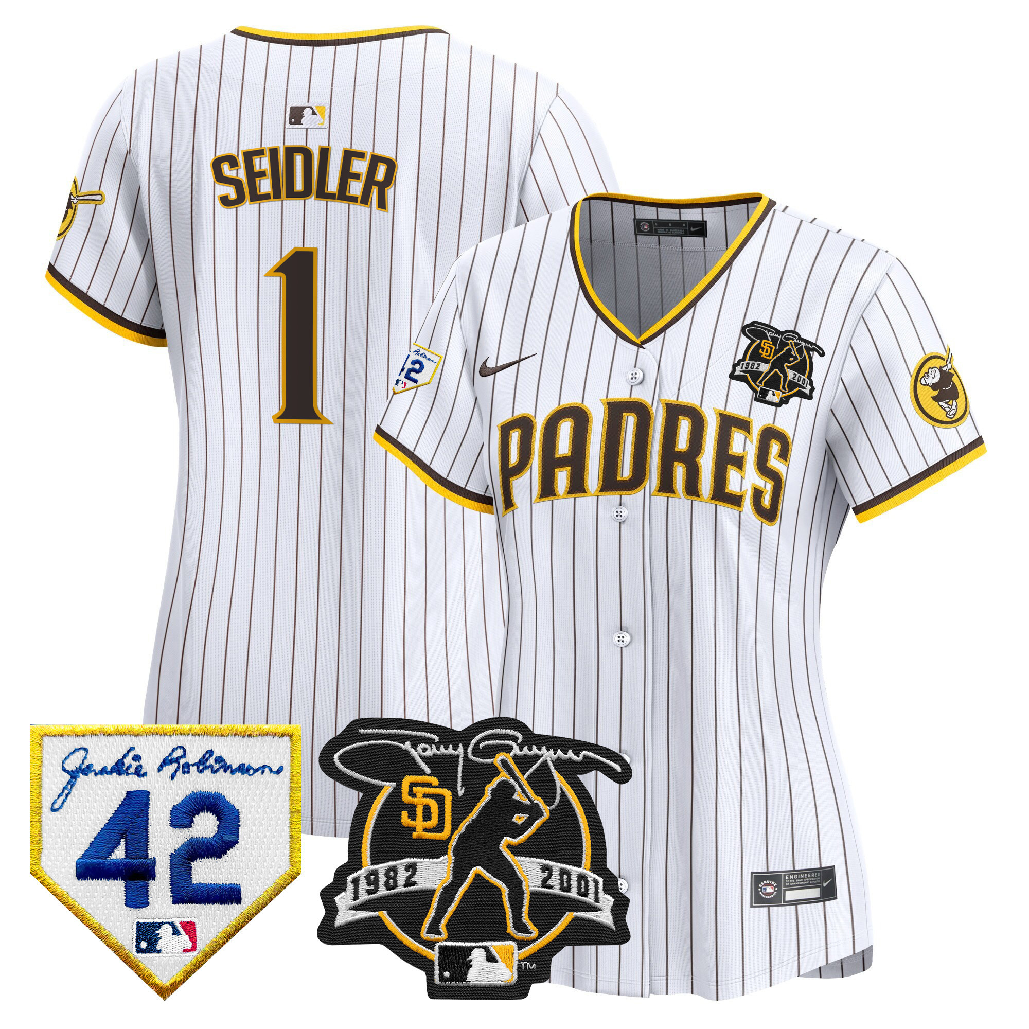 Peter Seidler Women's San Diego Padres 2024 Tony Gwynn & Robinson Patch Vapor Premier Limited White Jersey - All Stitched