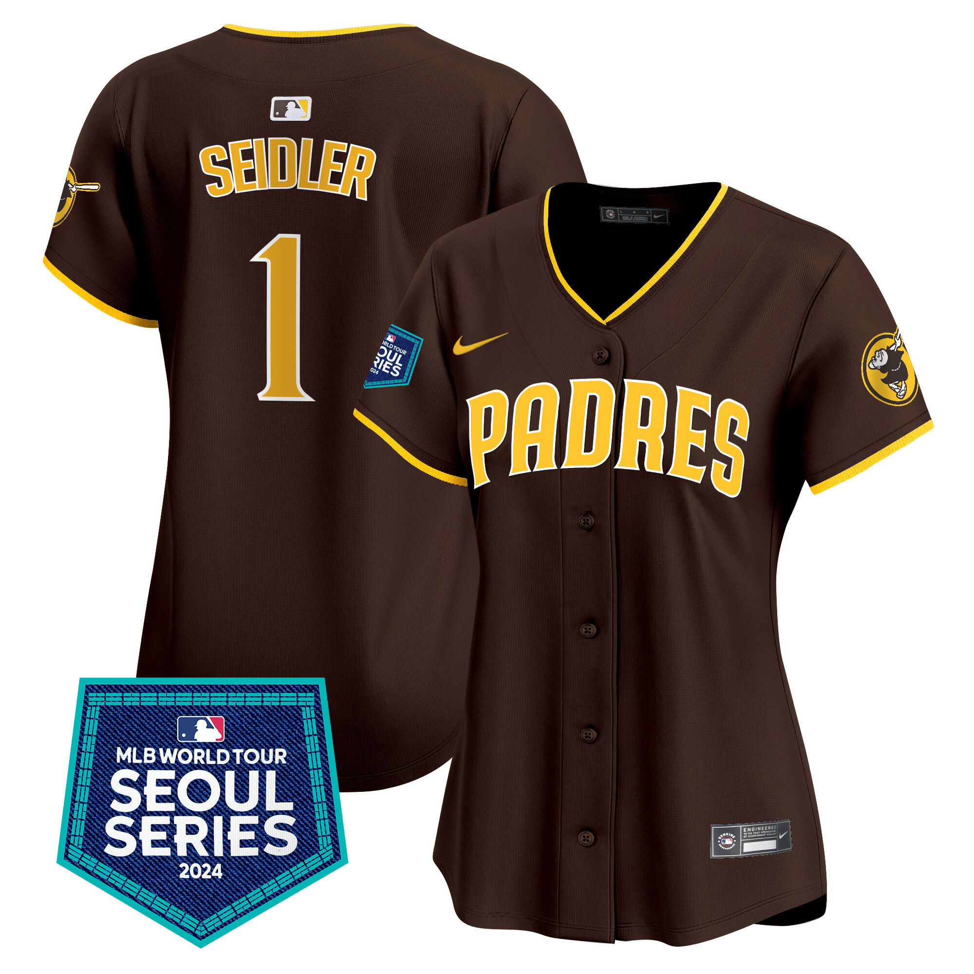Peter Seidler Women's San Diego Padres 2024 World Tour Seoul Series Patch Vapor Premier Limited Brown Jersey - All Stitched