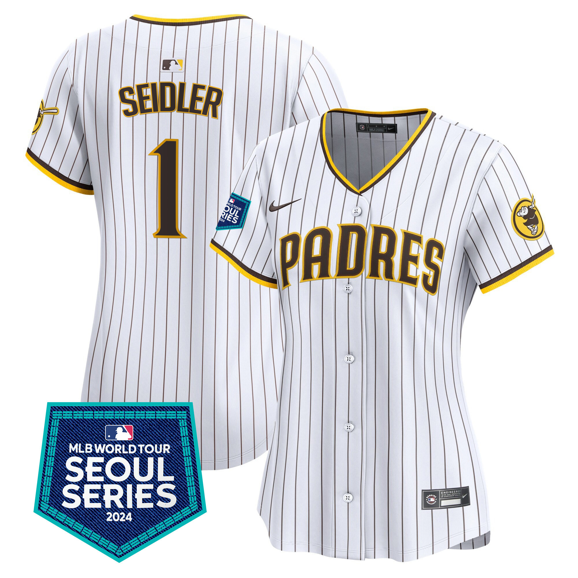 Peter Seidler Women's San Diego Padres 2024 World Tour Seoul Series Patch Vapor Premier Limited White Jersey - All Stitched