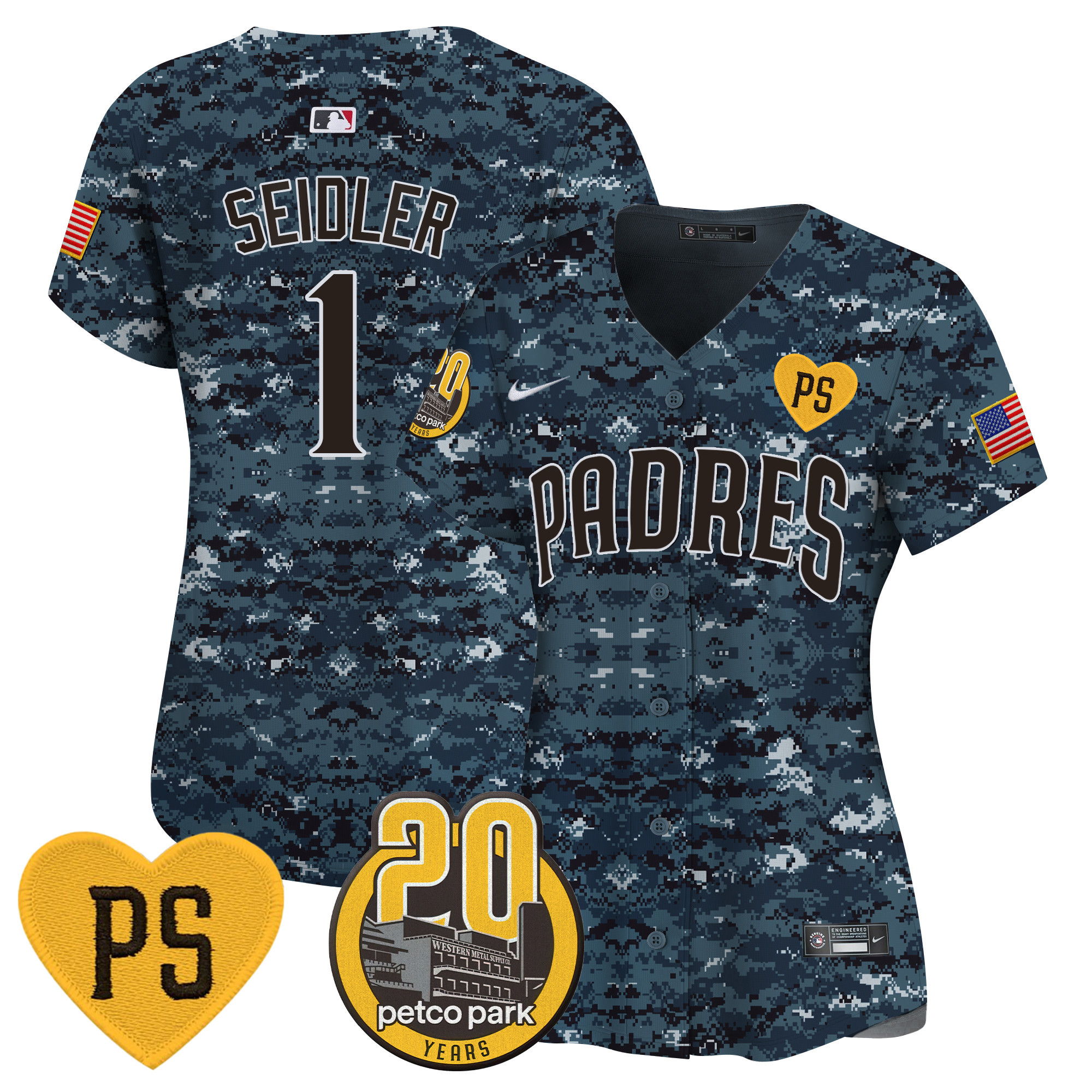 Peter Seidler Women's San Diego Padres "For Peter" & Petco Park 20th Patch USMC Vapor Premier Limited Navy Jersey - All Stitched