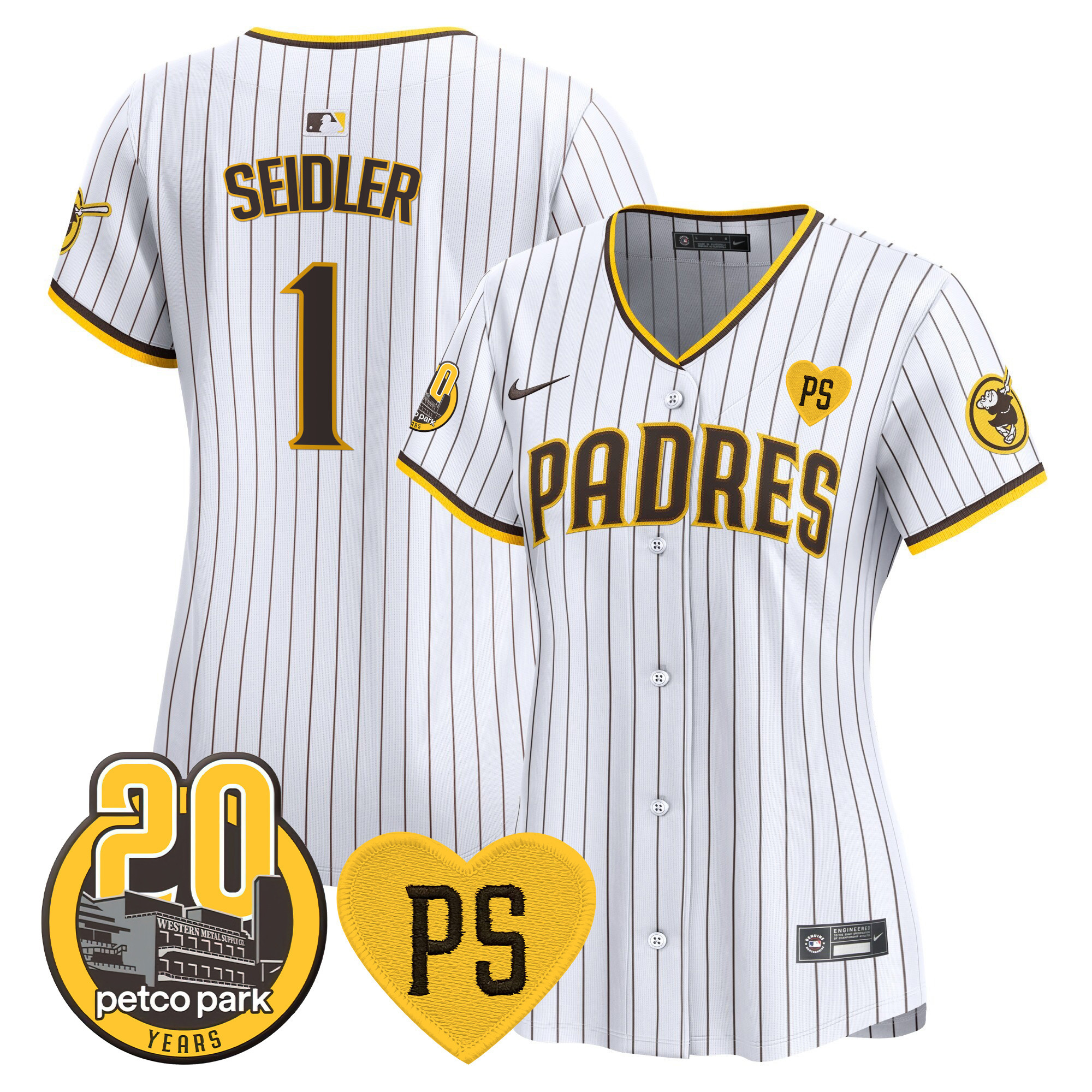 Peter Seidler Women's San Diego Padres "For Peter" & Petco Park 20th Patch Vapor Premier Limited White Jersey - All Stitched