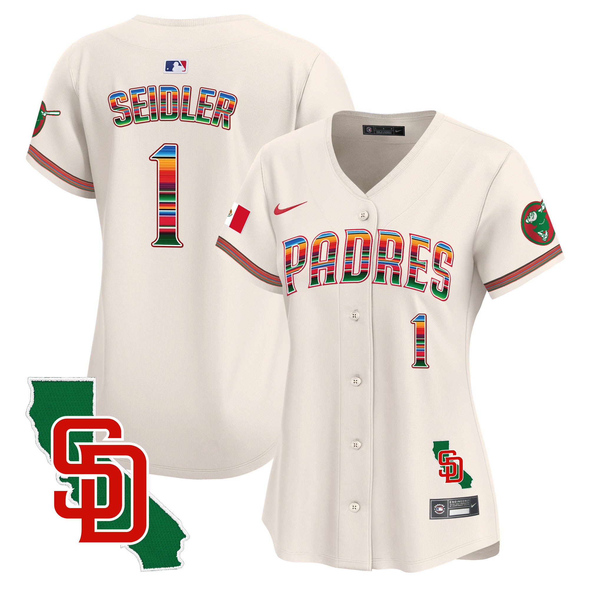 Peter Seidler Women's San Diego Padres Mexico California Patch Vapor Premier Limited Cream Jersey - All Stitched