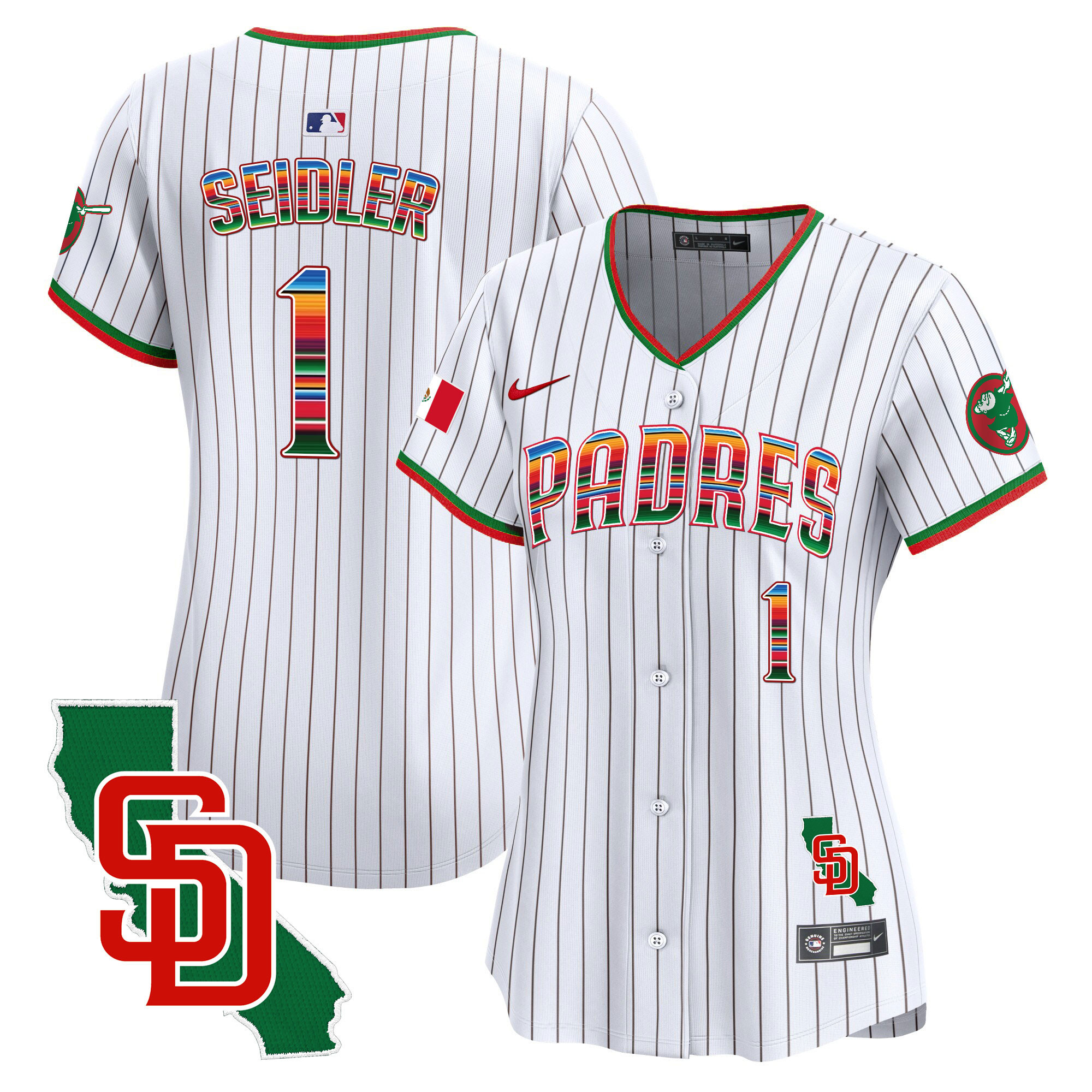 Peter Seidler Women's San Diego Padres Mexico California Patch Vapor Premier Limited Pinstripe Jersey - All Stitched