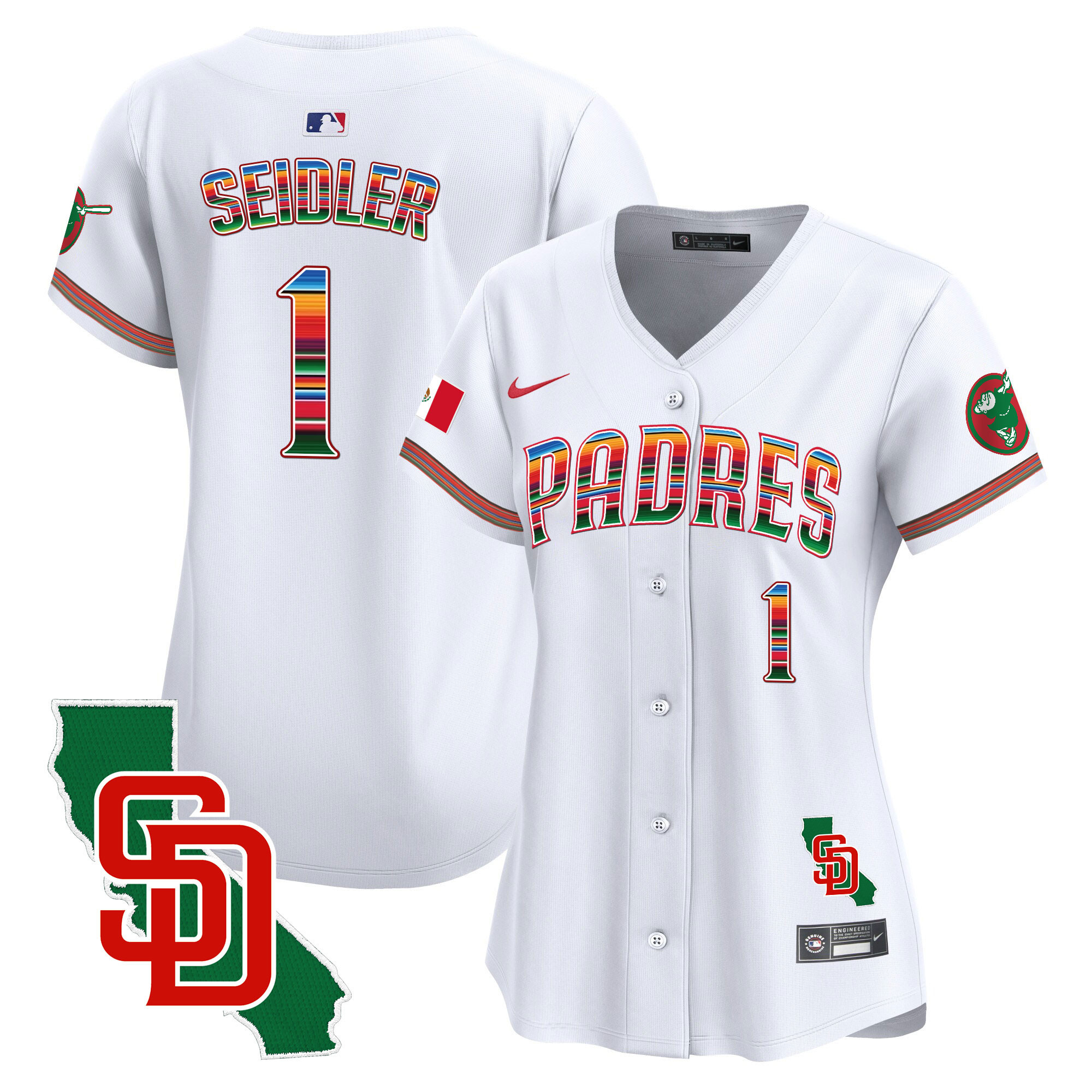 Peter Seidler Women's San Diego Padres Mexico California Patch Vapor Premier Limited White Jersey - All Stitched
