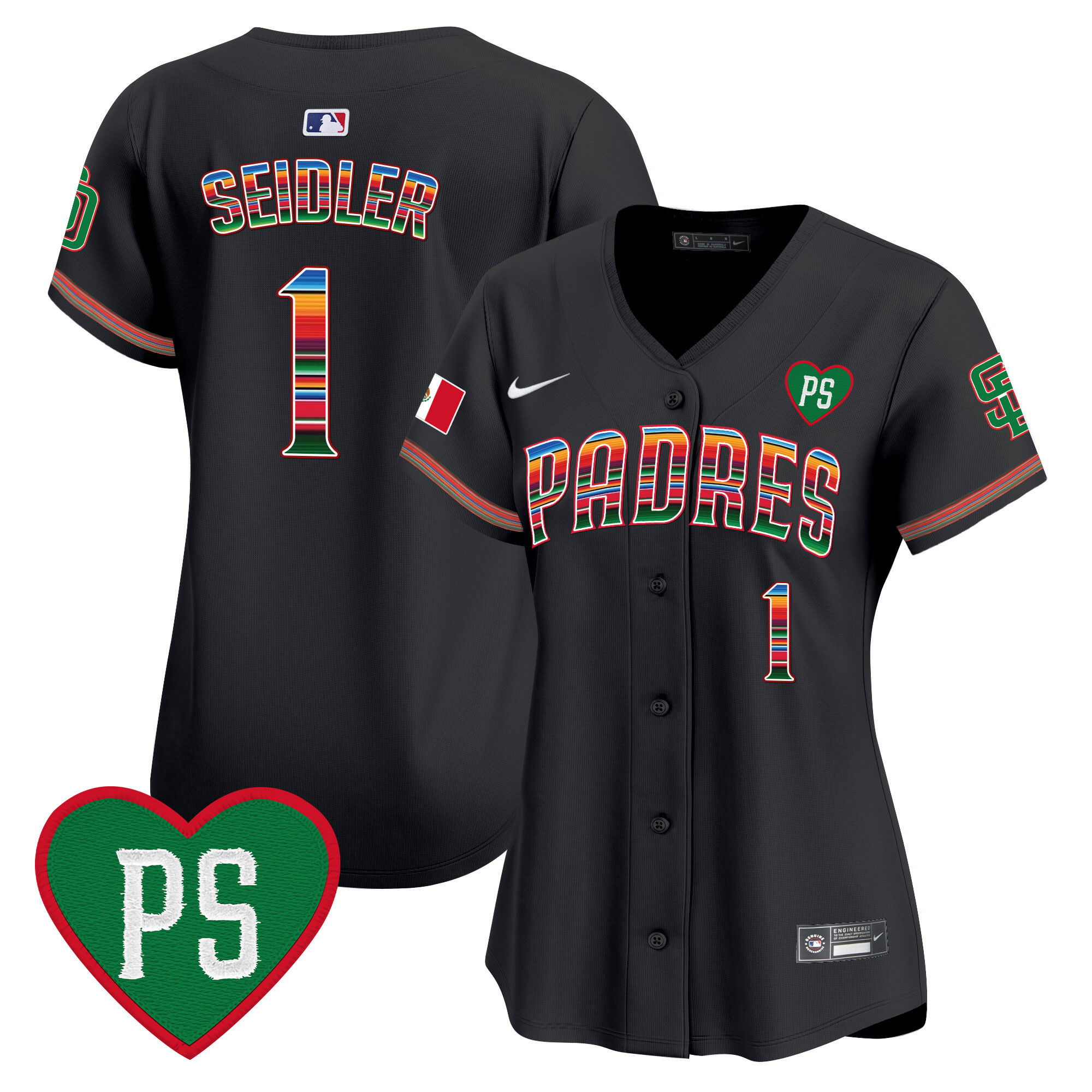 Peter Seidler Women's San Diego Padres Mexico "For Peter" Patch Vapor Premier Limited Black Jersey - All Stitched