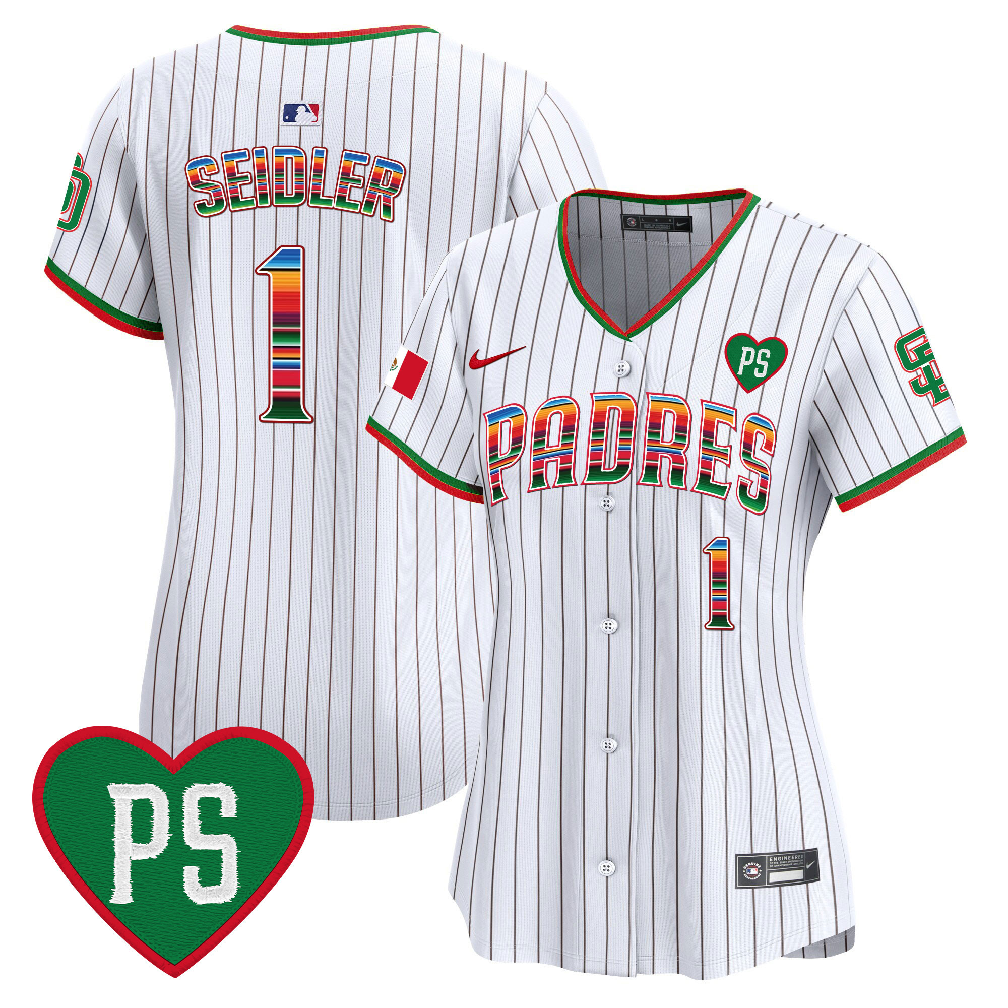 Peter Seidler Women's San Diego Padres Mexico "For Peter" Patch Vapor Premier Limited Pinstripe Jersey - All Stitched