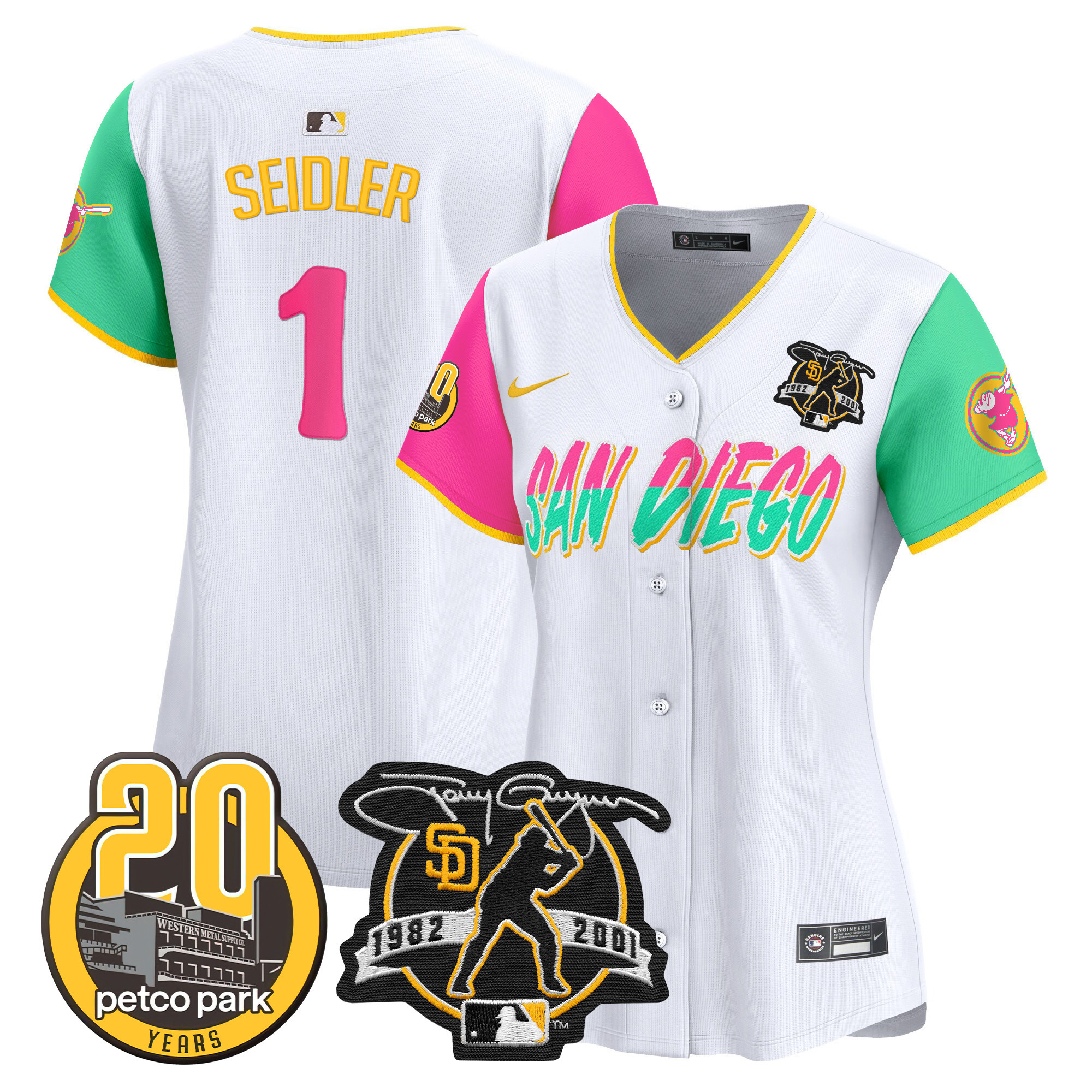 Peter Seidler Women's San Diego Padres Tony Gwynn & Petco Park 20th Patch Vapor Premier Limited City Connect Jersey - All Stitched