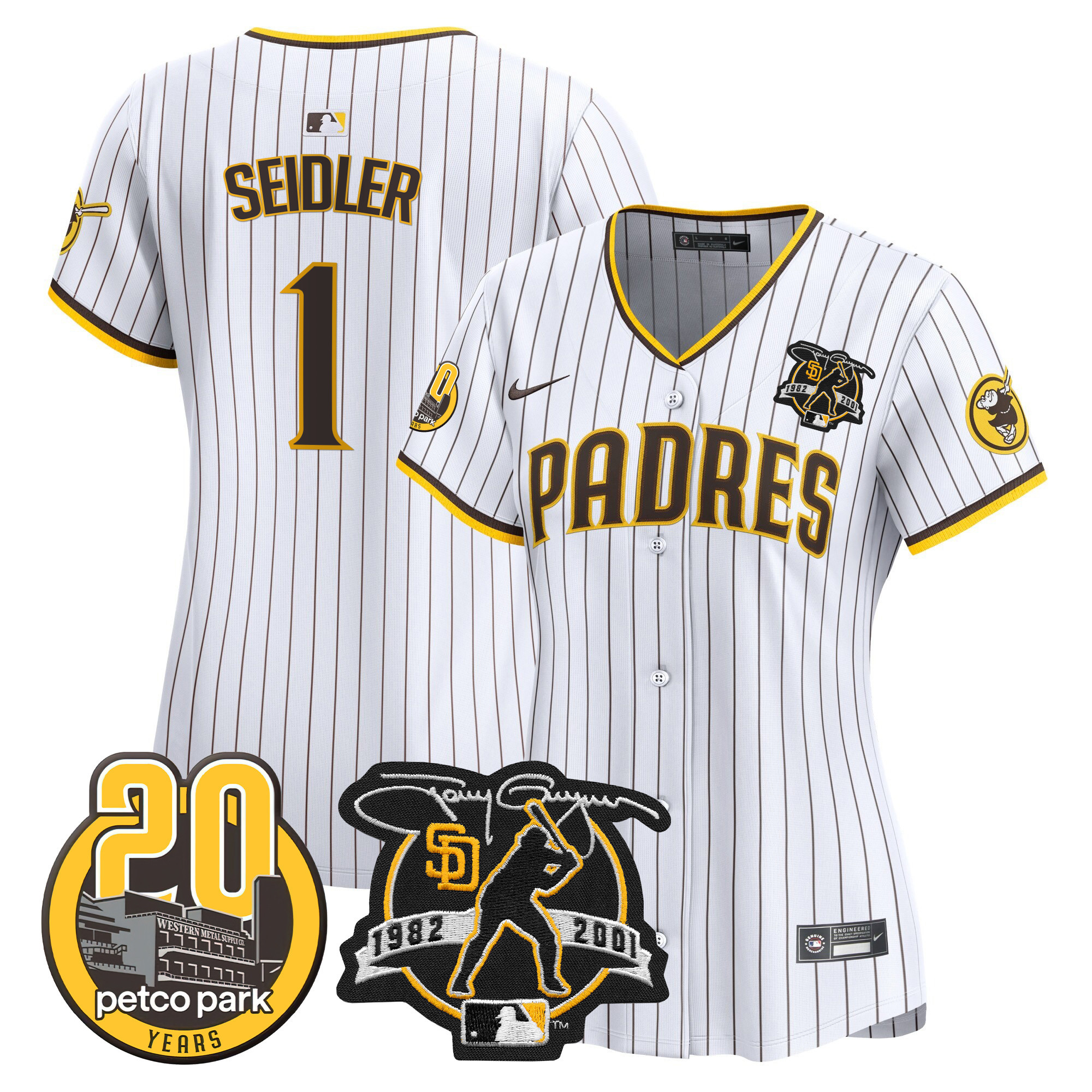 Peter Seidler Women's San Diego Padres Tony Gwynn & Petco Park 20th Patch Vapor Premier Limited White Jersey - All Stitched