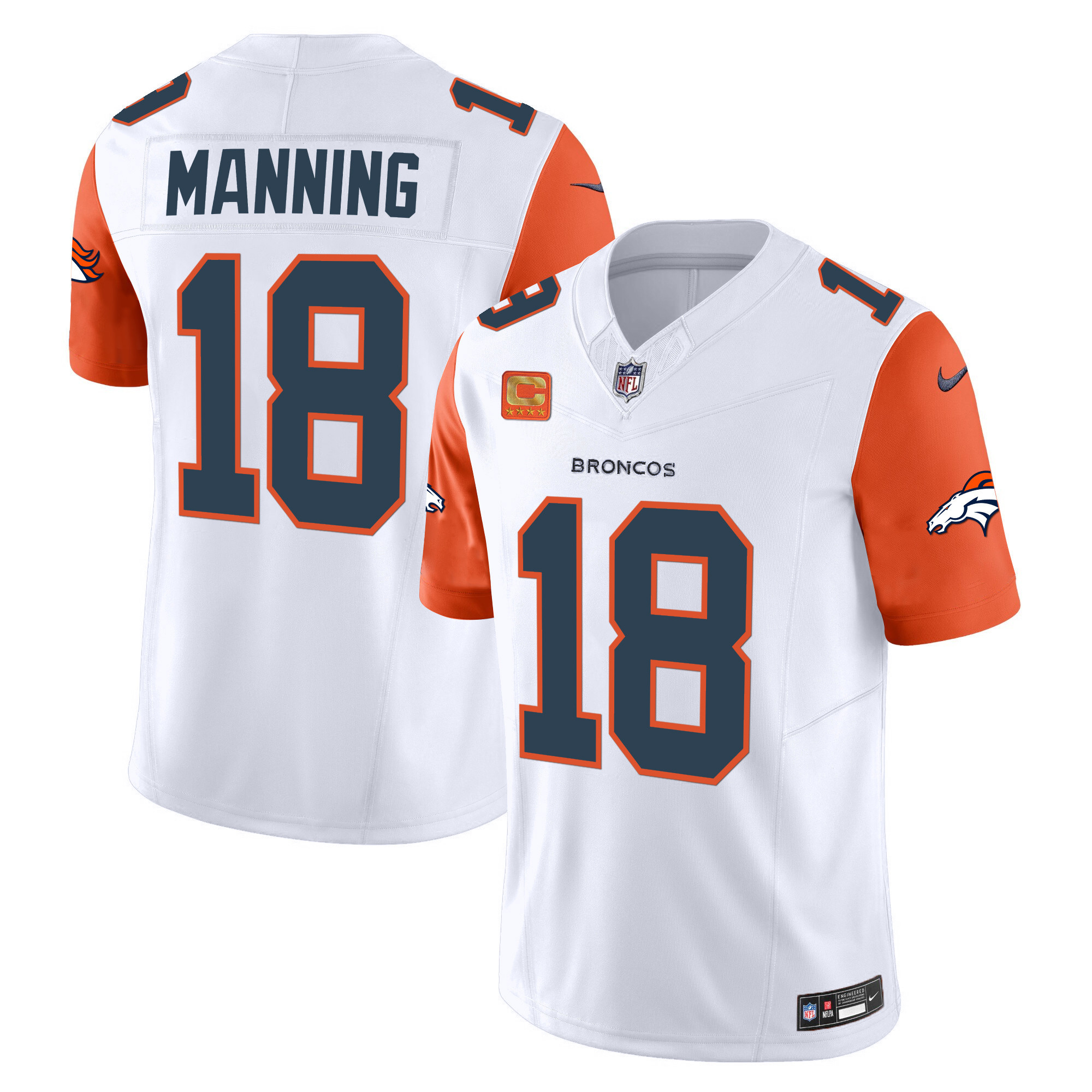 Peyton Manning Men's Denver Broncos Vapor Limited Orange Sleeves Jersey - All Stitched 