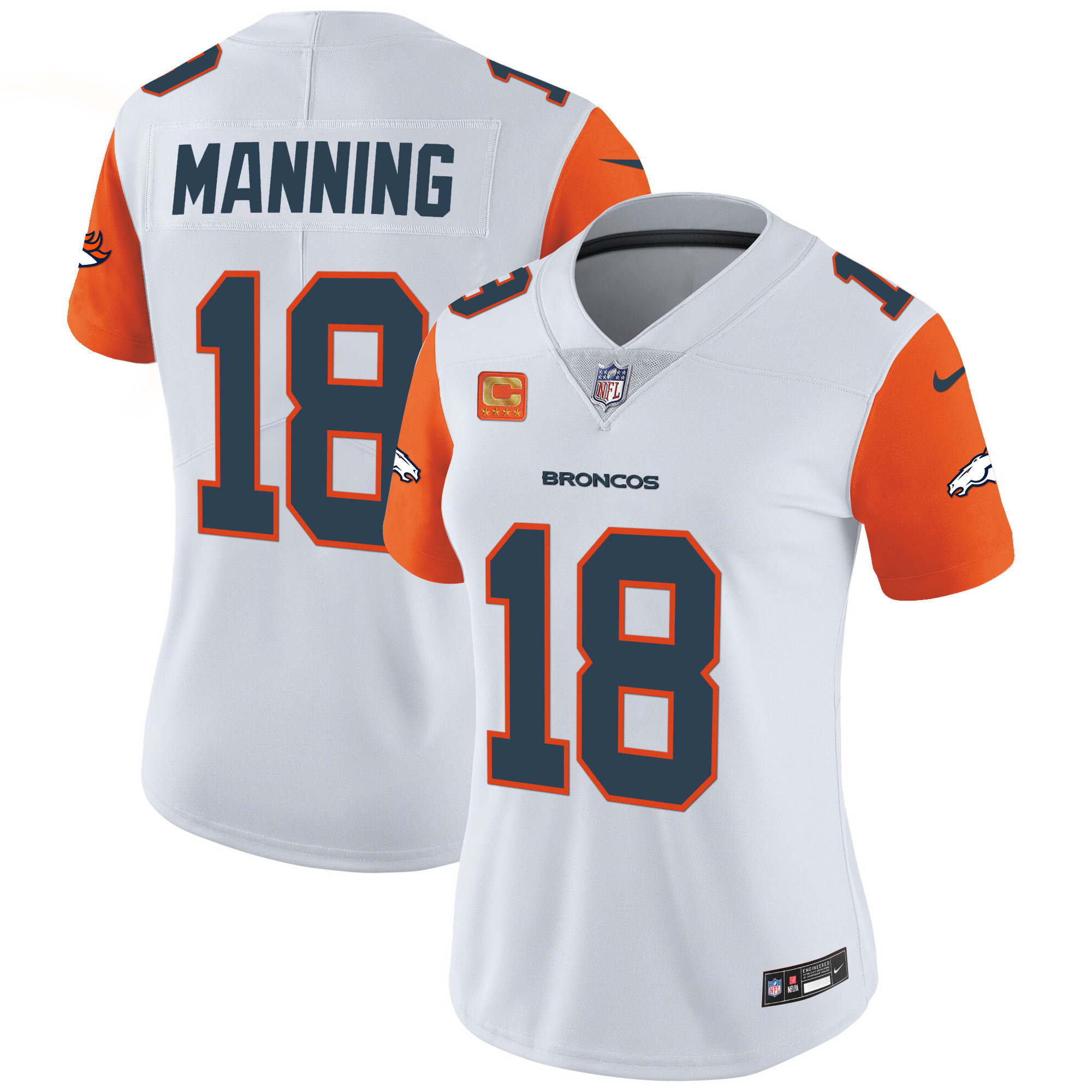 Peyton Manning Women's Denver Broncos Vapor Limited Orange Sleeves Jersey - All Stitched 