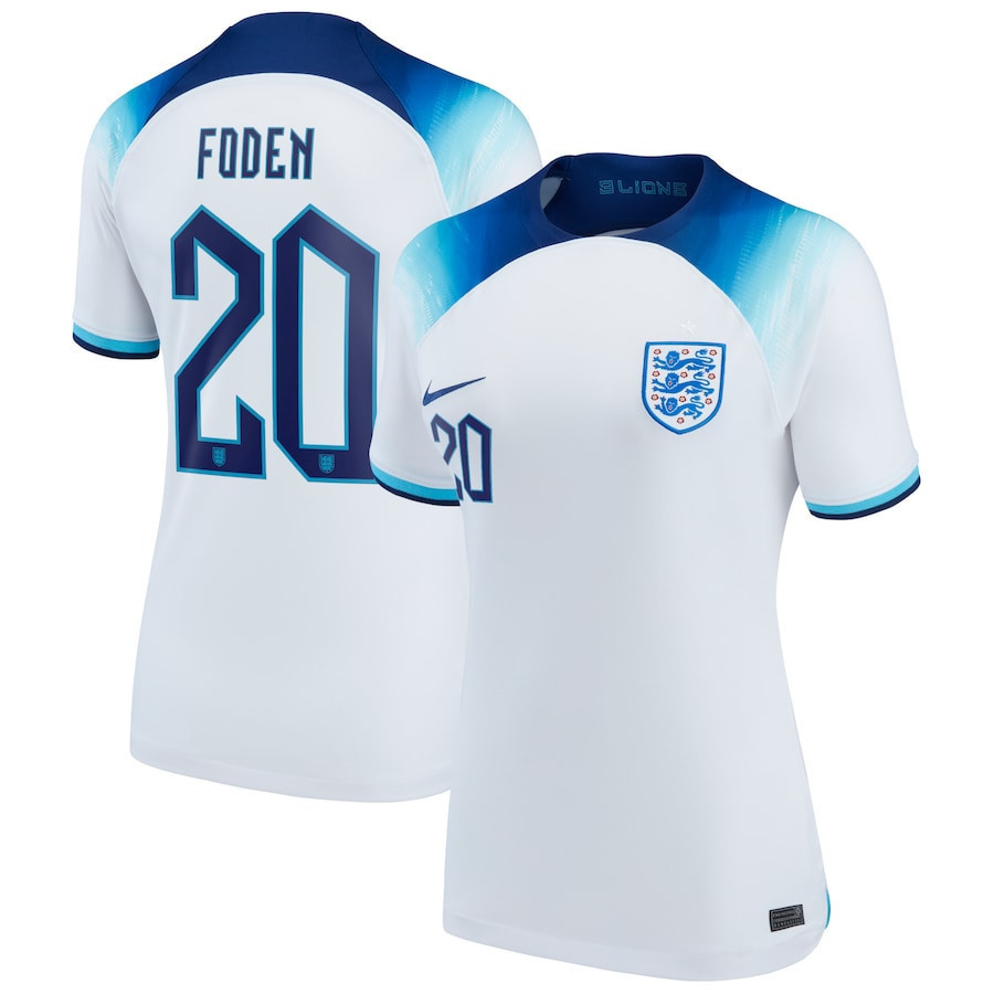 Phil Foden 20 England National Team 2022-23 World Cup Home Women Soccer Jersey – White