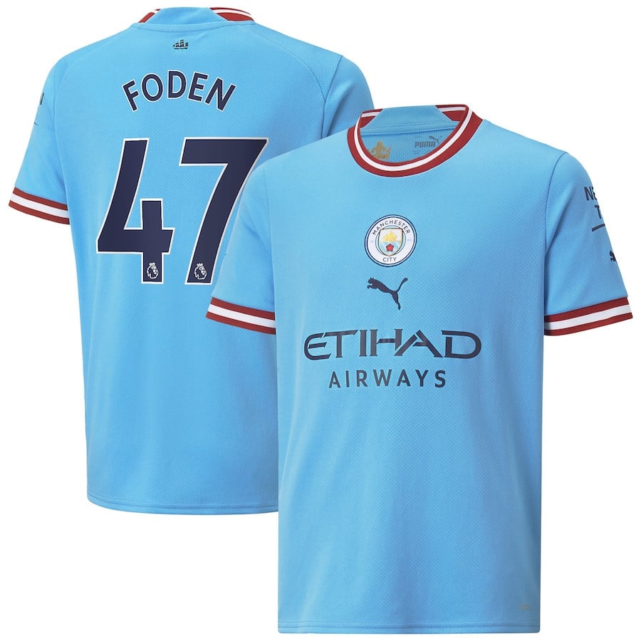 Phil Foden 47 Manchester City Youth 2022/23 Home Player Jersey – Sky Blue