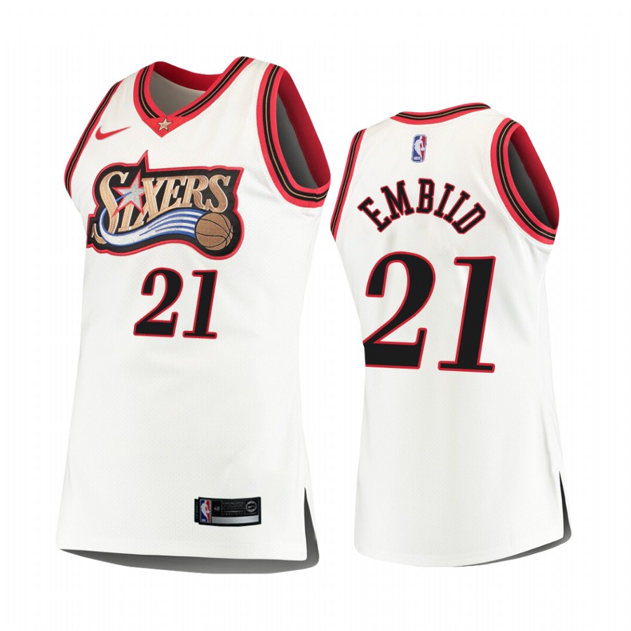 Philadelphia 76ers #21 Joel Embiid White Hardwood Classics Men's Jersey