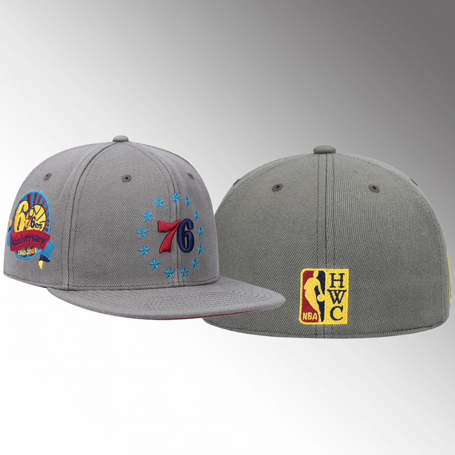 Philadelphia 76ers 60th Anniversary Charcoal Carbon Cabernet Fitted Hat