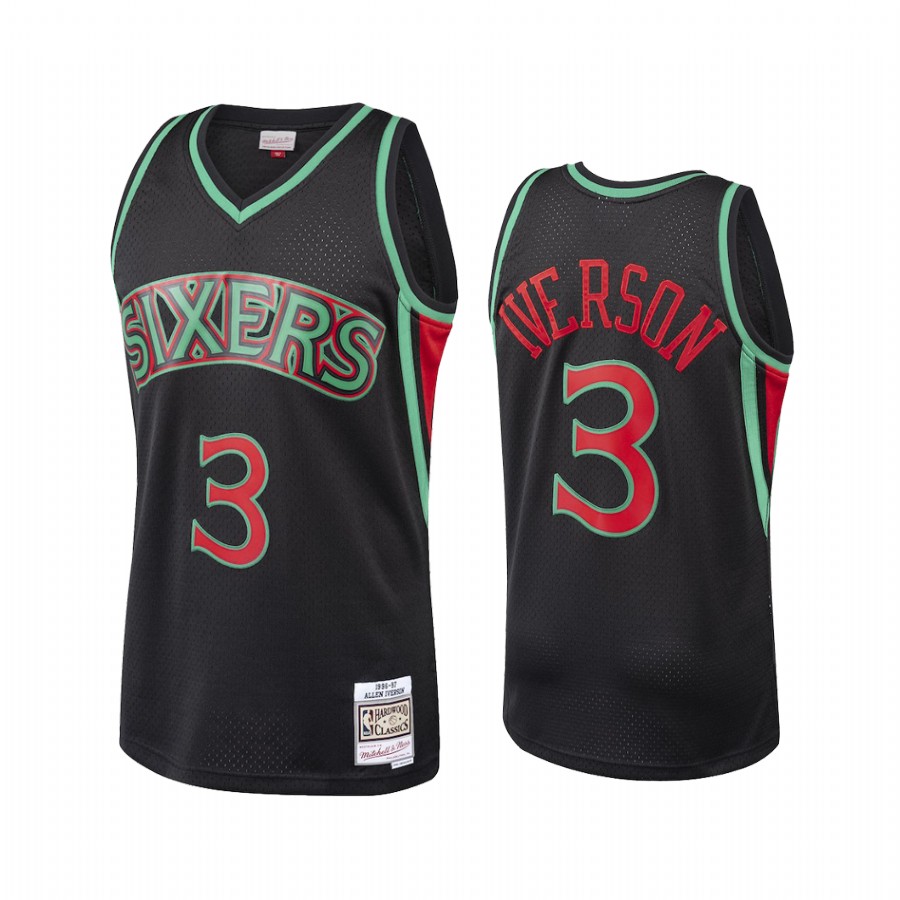 Philadelphia 76ers Allen Iverson #3 Black Hardwood Classics Christmas Jersey