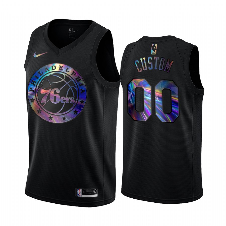 Philadelphia 76ers Custom #00 Jersey Iridescent Holographic Black Limited Edition