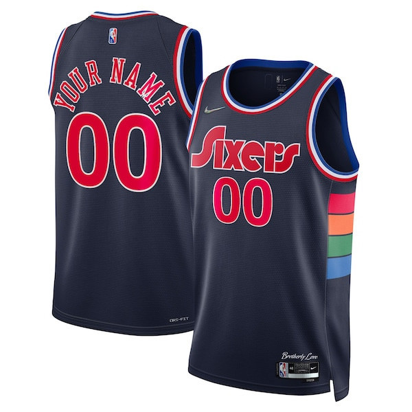 Philadelphia 76ers Custom City Edition Navy Jersey - All Stitched