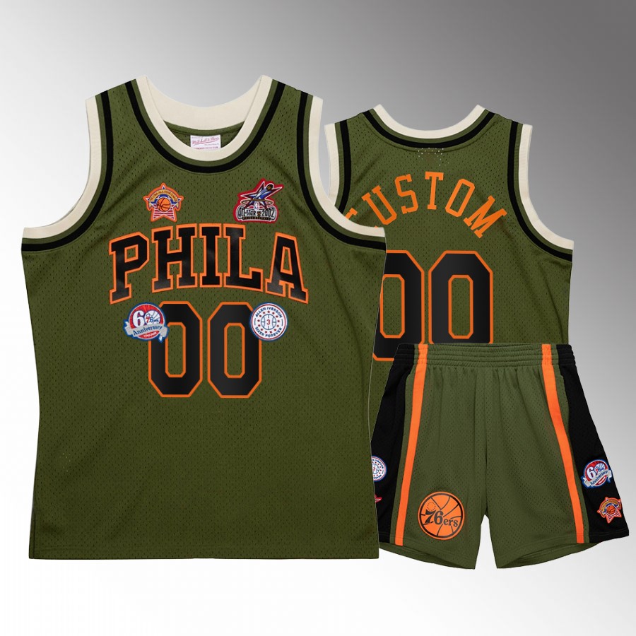 Philadelphia 76ers Custom Green Military Flight patchs Men Jersey Shorts Set