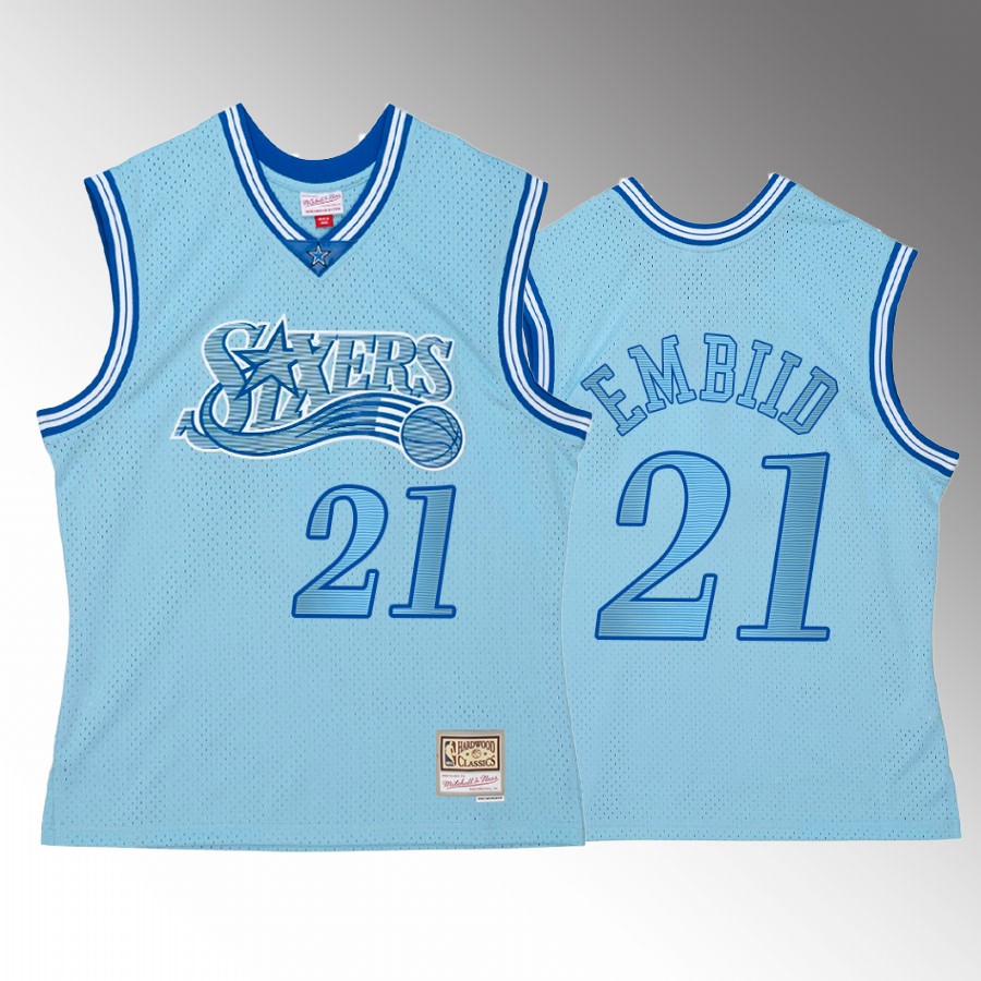 Philadelphia 76ers Joel Embiid Space Knit #21 Blue Hardwood Classics Jersey