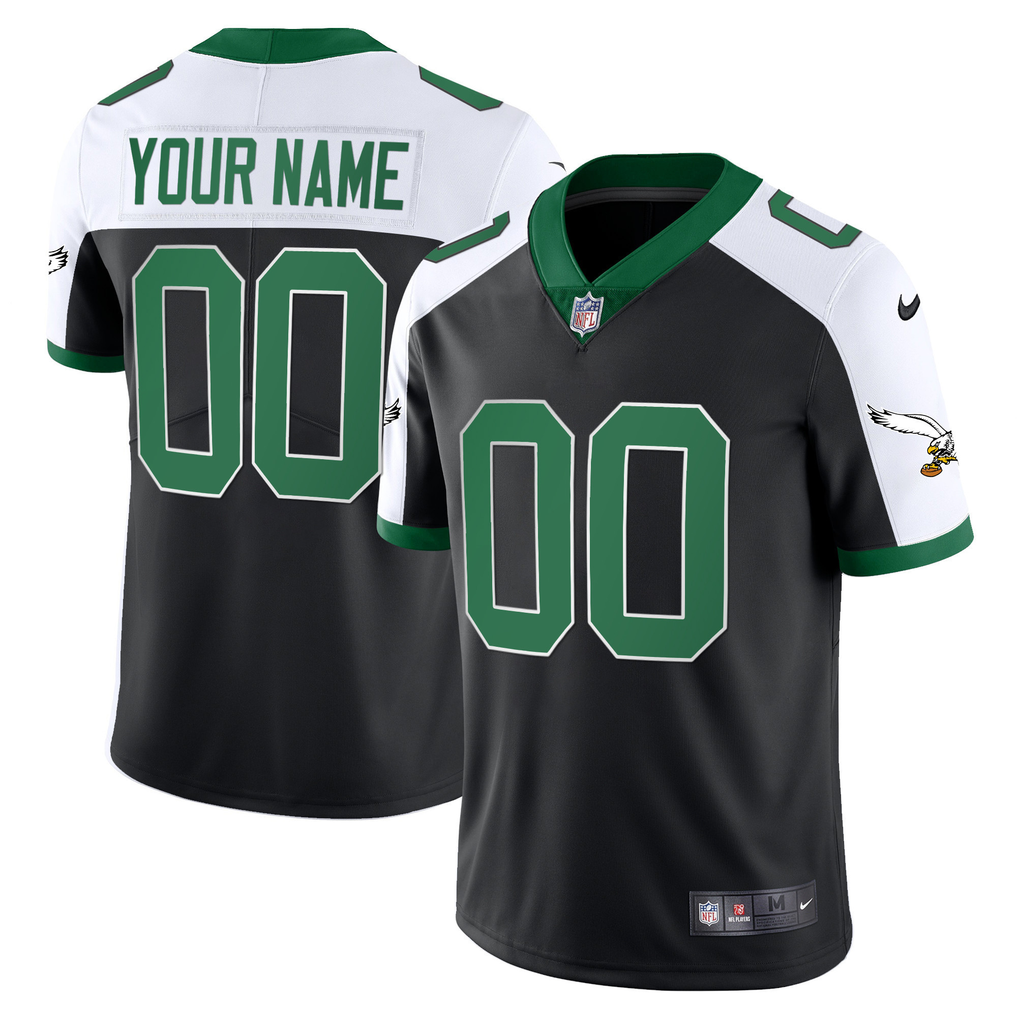 Philadelphia Eagles Alternate Kelly Green & Gold Custom Black Jersey - All Stitched