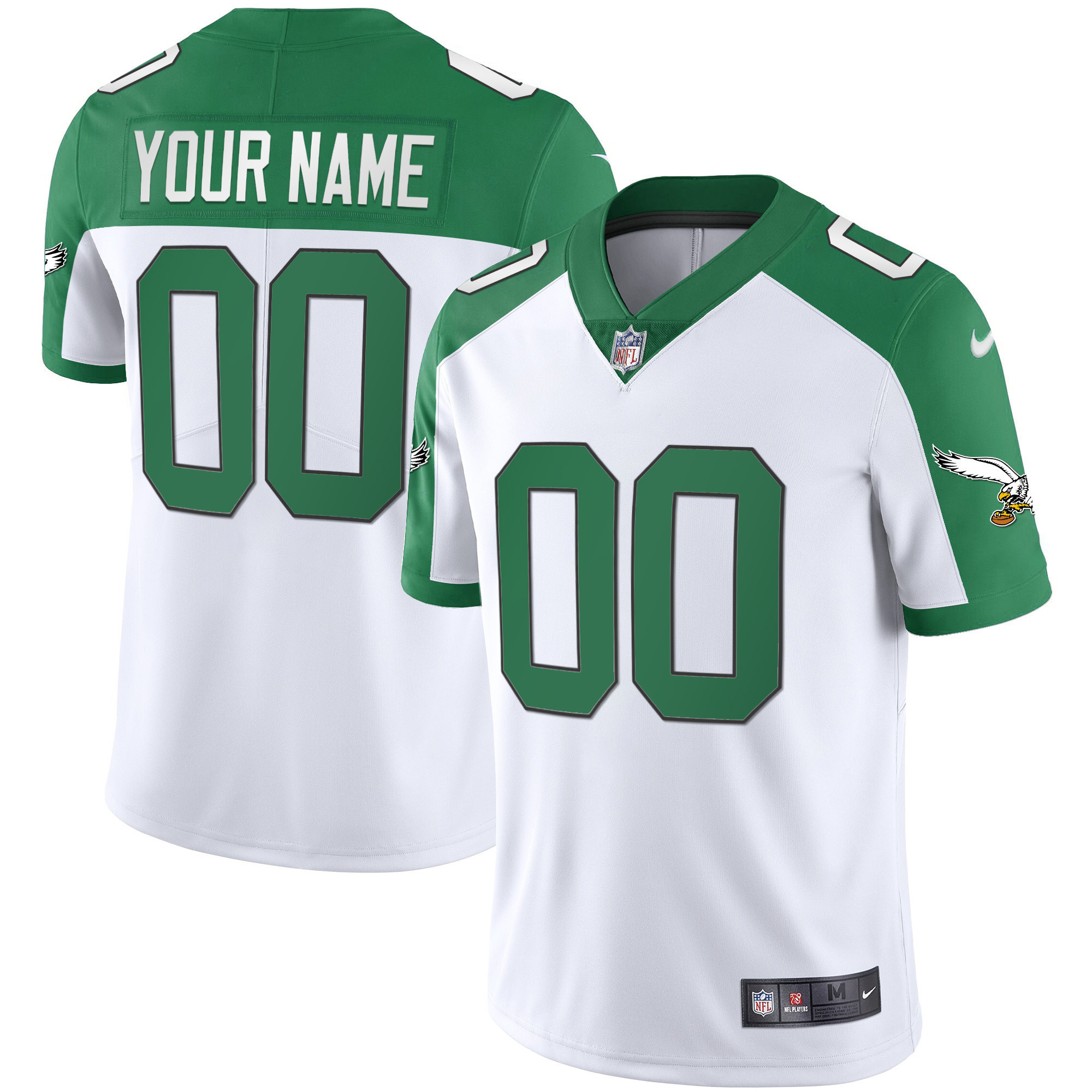 Philadelphia Eagles Alternate Kelly Green & Gold Custom White Jersey - All Stitched