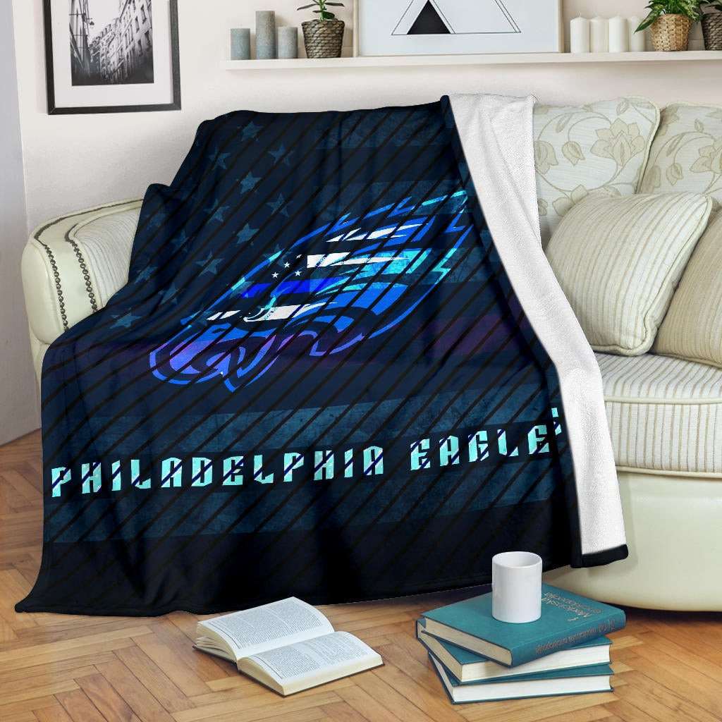 Philadelphia Eagles American Football Team Fleece Blanket Blue Neon Eagle Head US Flag Underground Fleece Blankets