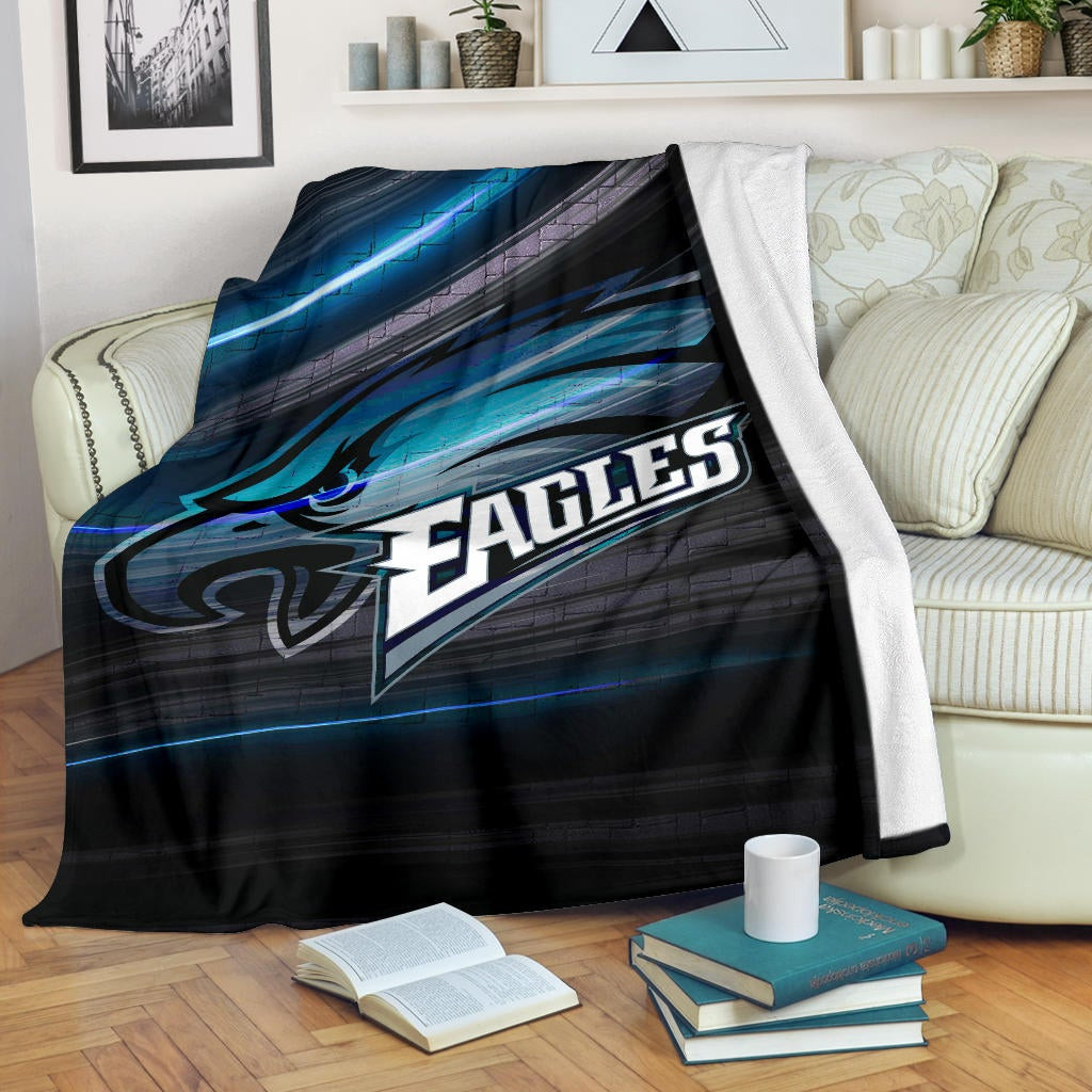 Philadelphia Eagles American Football Team Fleece Blanket Eagle Head Go Eagle Metal Blade Fleece Blankets