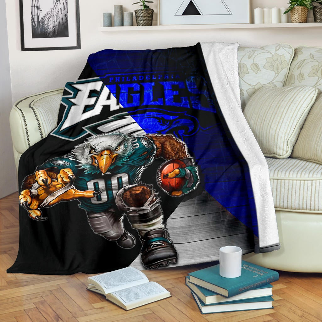 Philadelphia Eagles American Football Team Fleece Blanket Muscle Artwork Eagle 00 Go Champions Blue And Black Fleece Blankets