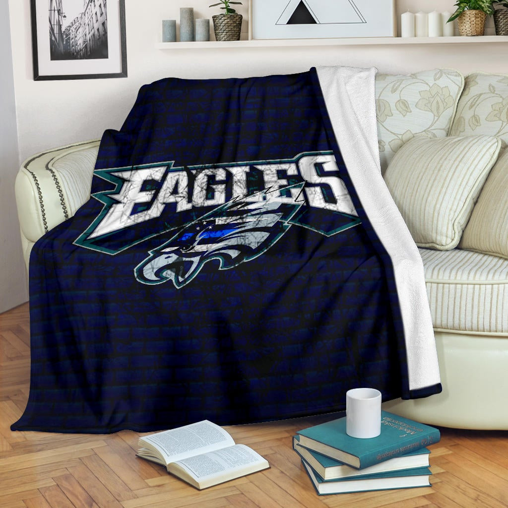 Philadelphia Eagles American Football Team Fleece Blanket Sharp Eagle Head US Flag Blue Brick Wall Fleece Blankets