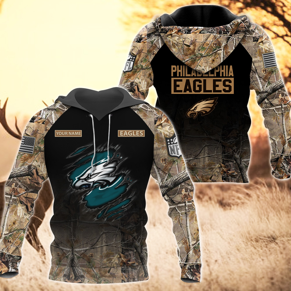 Philadelphia Eagles Custom Name Hunting Camo Hoodie
