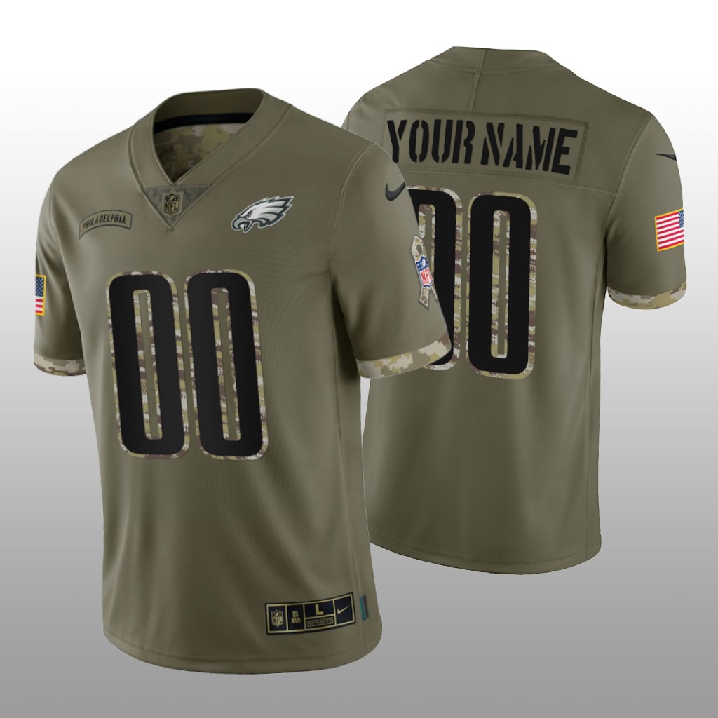 Philadelphia Eagles Custom Olive Jersey 2022 Salute To Service - Men's