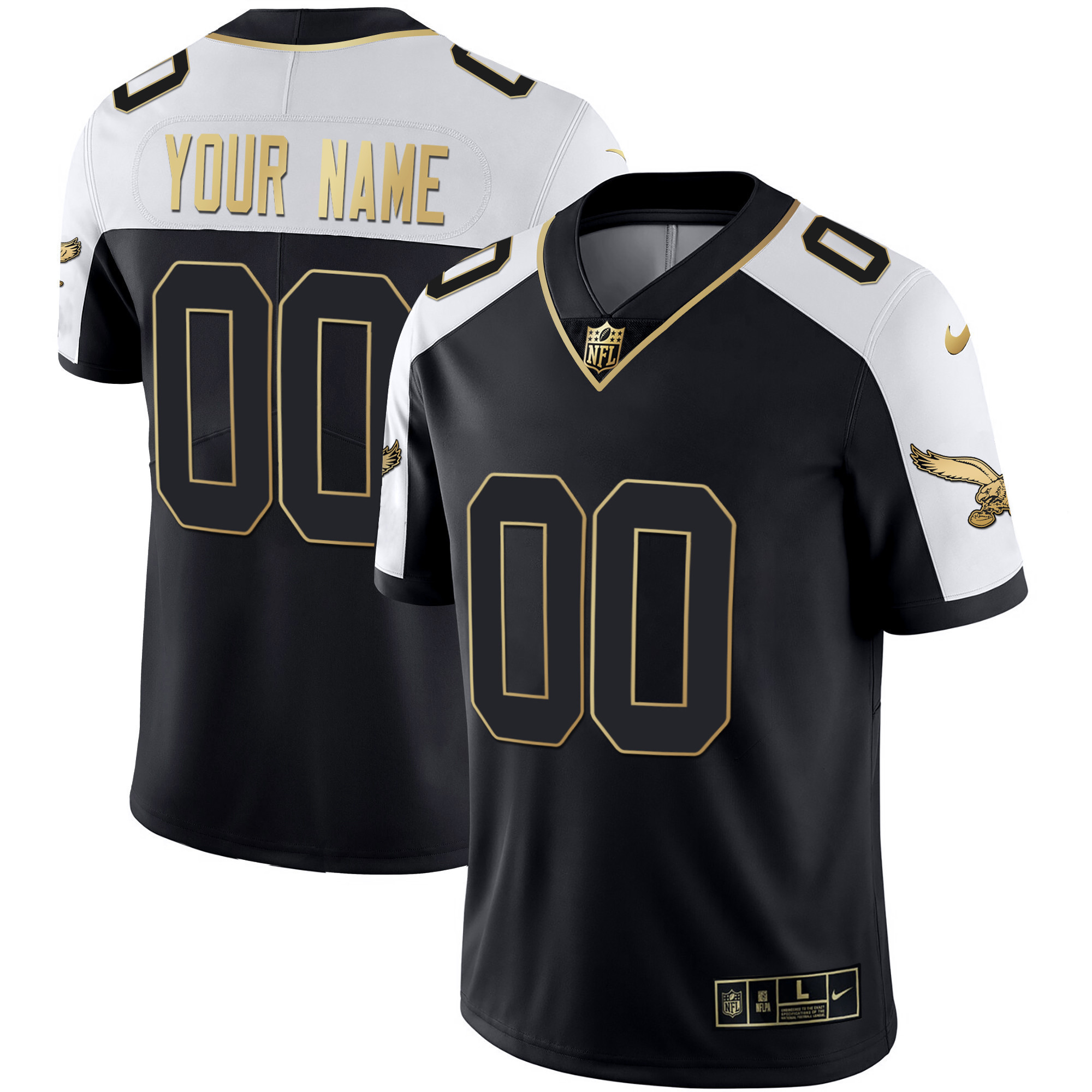 Philadelphia Eagles Gold & Kelly Vapor Custom Alternate Jersey - All Stitched