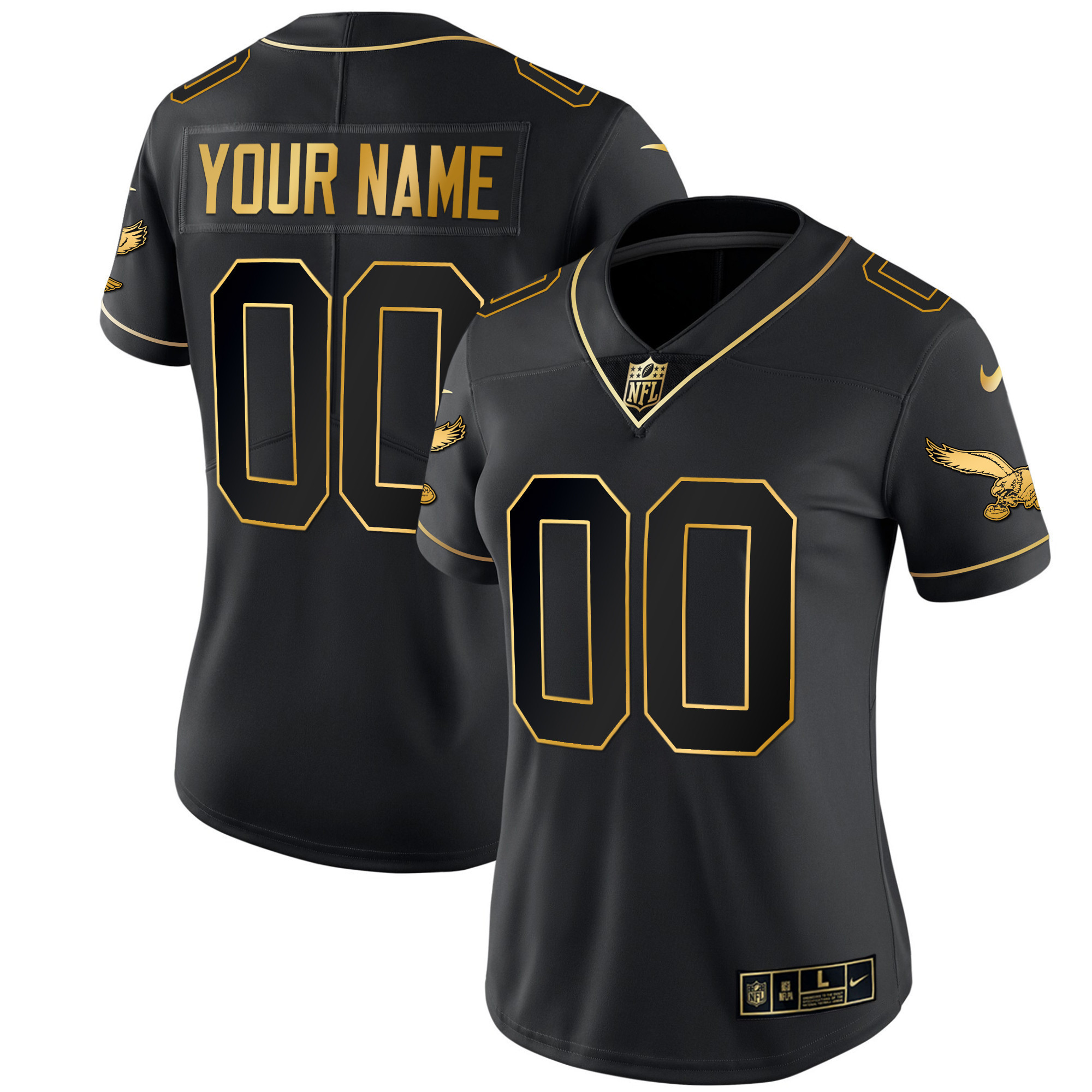 Philadelphia Eagles Gold & Kelly Vapor Custom Black Gold Jersey - All Stitched