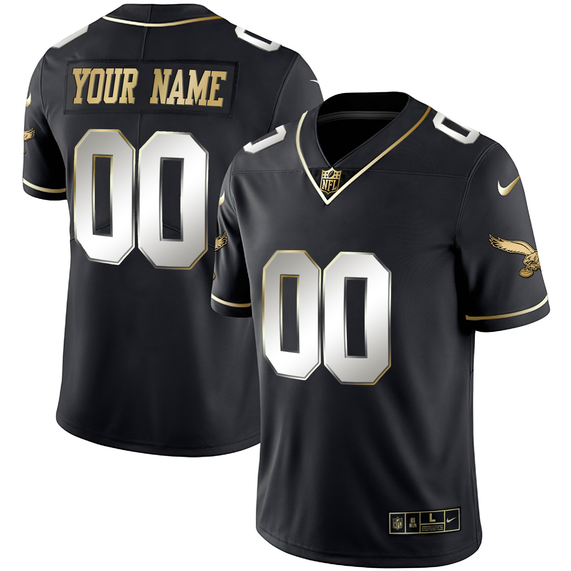 Philadelphia Eagles Gold & Kelly Vapor Custom Black Limited Jersey - All Stitched