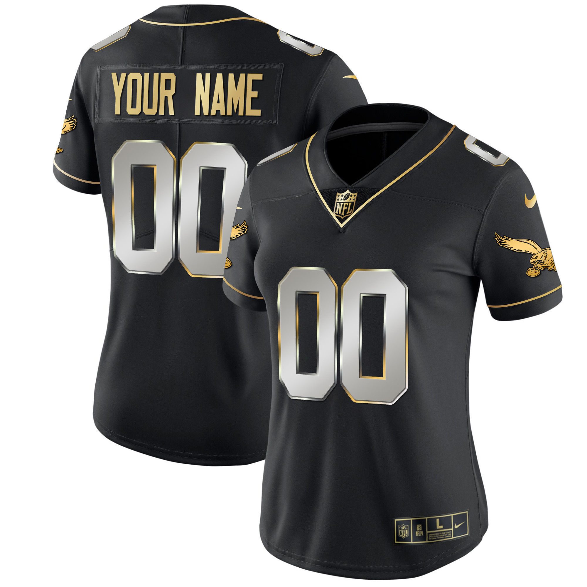 Philadelphia Eagles Gold & Kelly Vapor Custom Black Limited Jersey - All Stitched